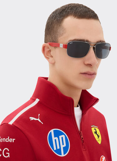 Ferrari Ray-Ban for Scuderia Ferrari RB3763M in gunmetal grey metal and red plastic with dark grey lenses Ingrid LA01If