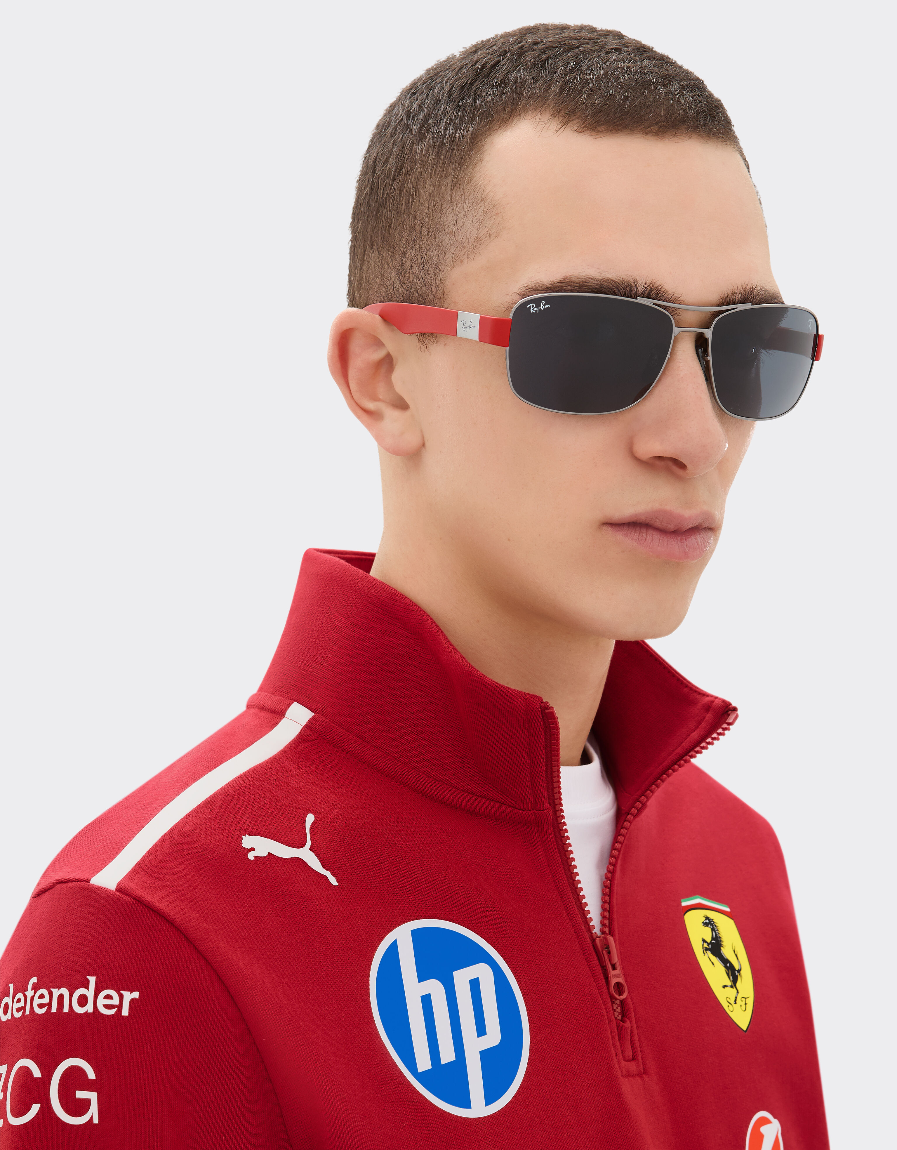 Ferrari Ray-Ban for Scuderia Ferrari RB3763M in gunmetal grey metal and red plastic with dark grey lenses Ingrid LA01If