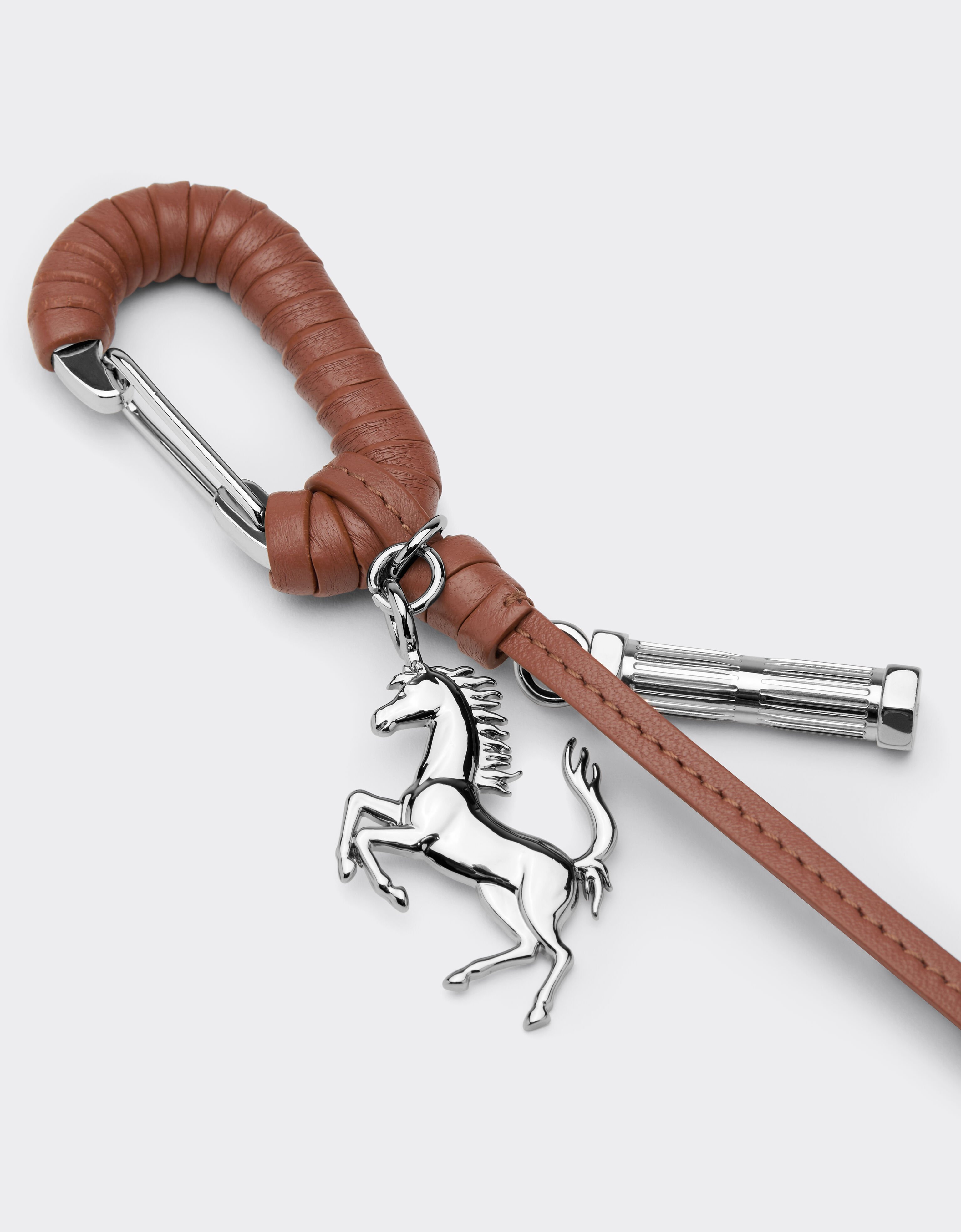 Metal and leather keyring with charm Ferrari Metal and leather keyring with charm Tobacco 50010f