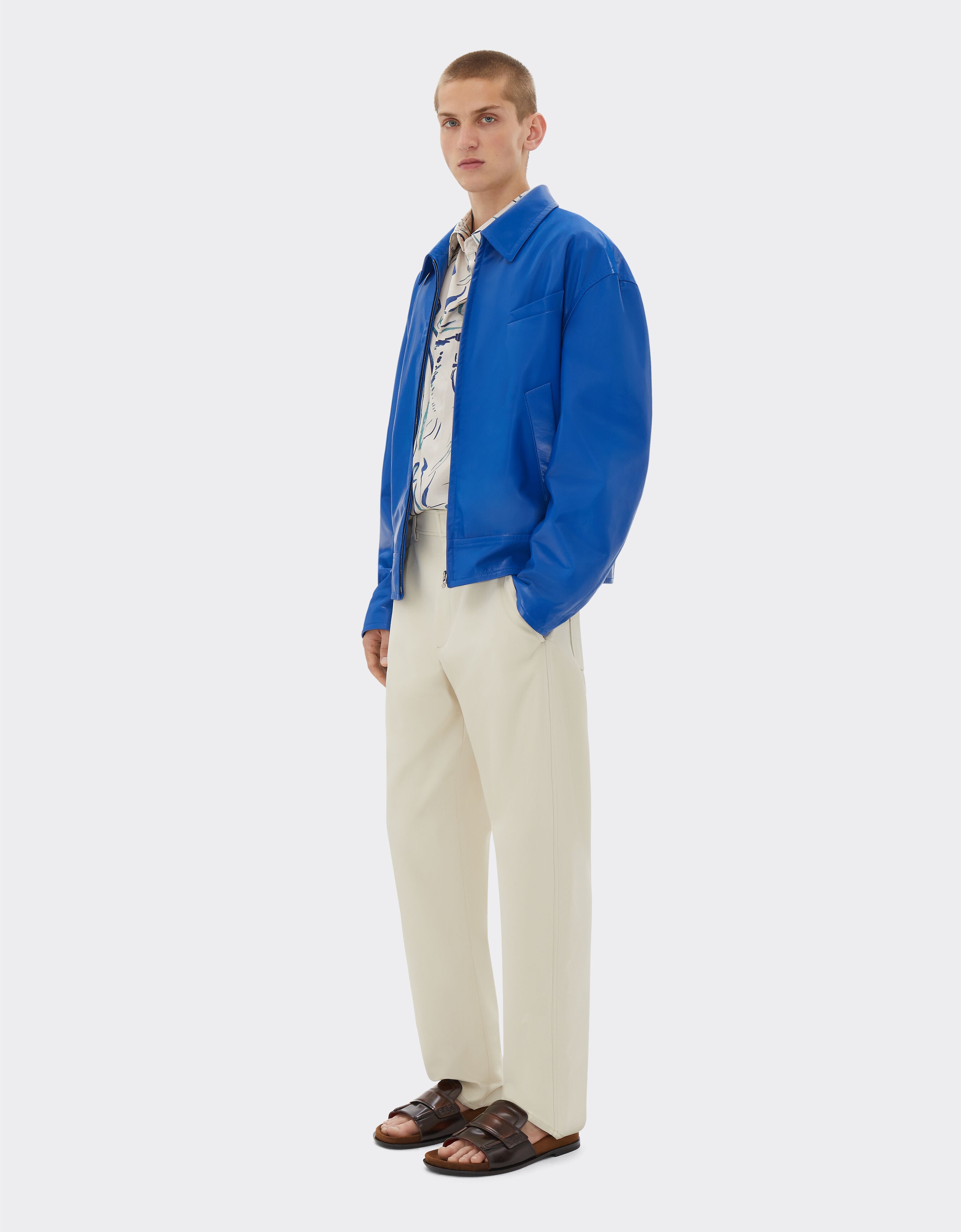 Ferrari Bomber jacket in liquid leather Klein Blue 21882f