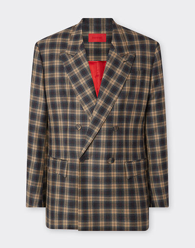 Ferrari Double-breasted blazer in tartan wool Melange gray 22596f