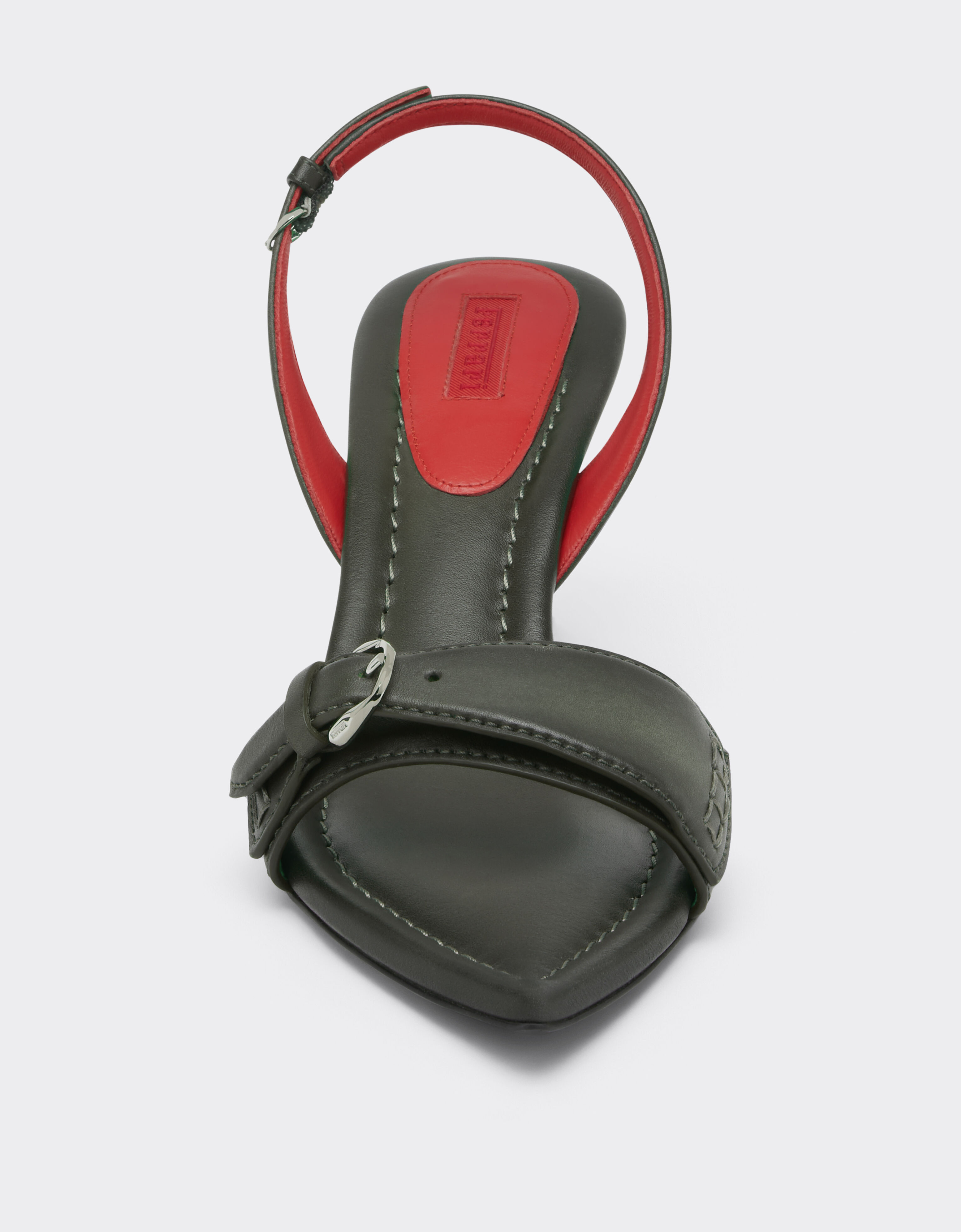 Ferrari Leather Sandal with Heel Khaki Green 49998f