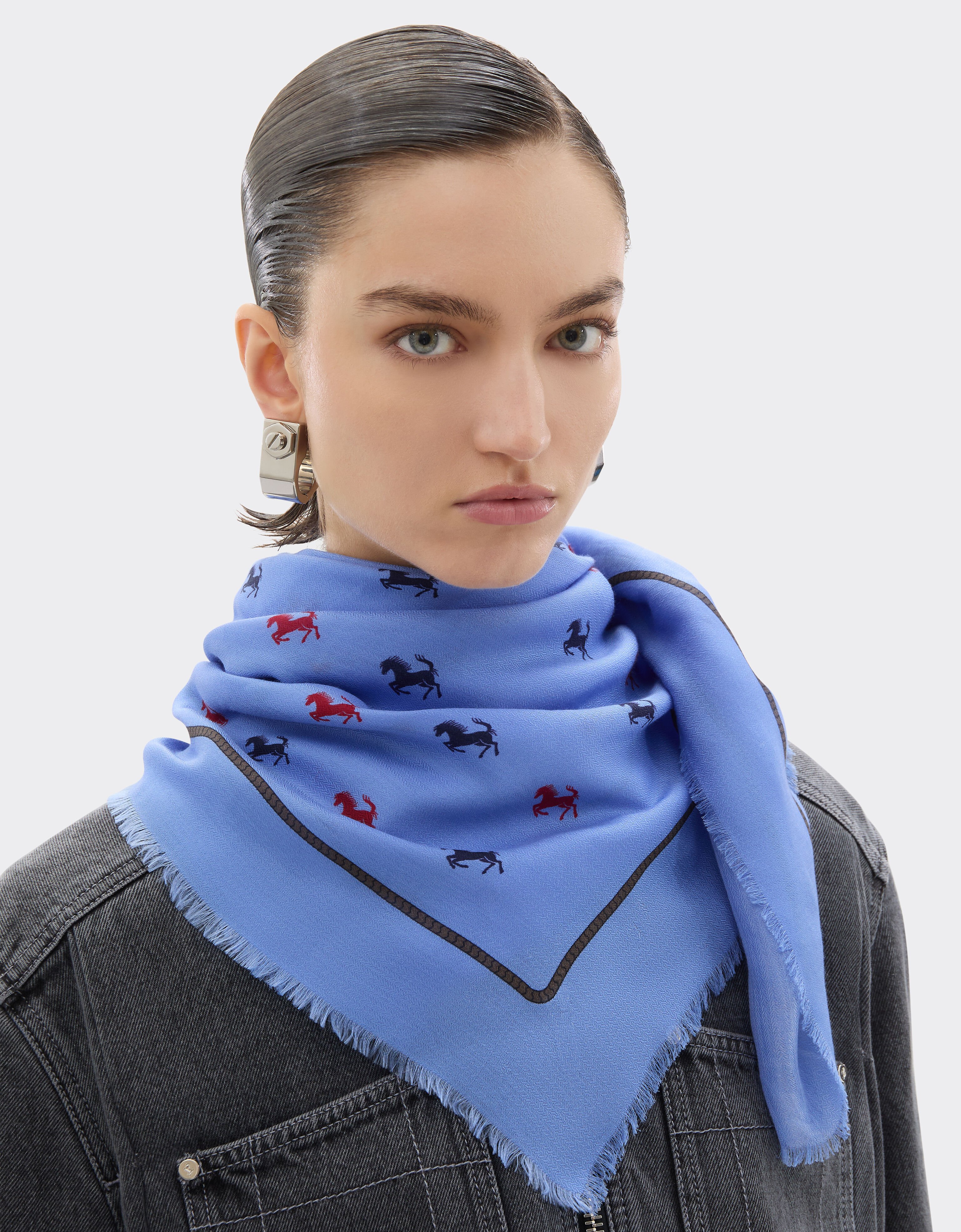 Ferrari Cotton and silk twill scarf Oxford Blue 50361f