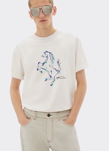 Ferrari Camiseta con gráficos de caballos rampantes Ecru 22055f