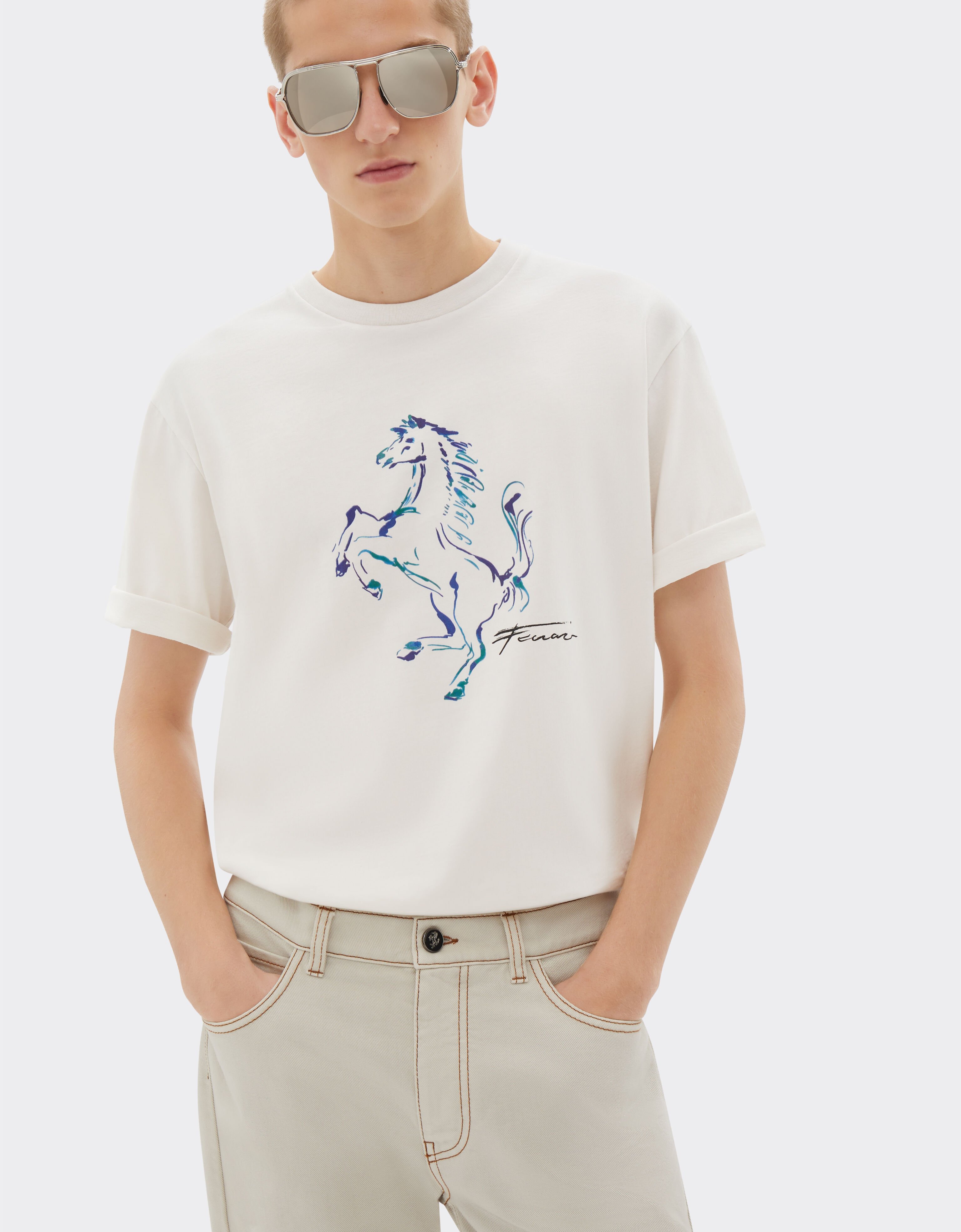 Ferrari Camiseta con gráficos de caballos rampantes Ecru 22055f