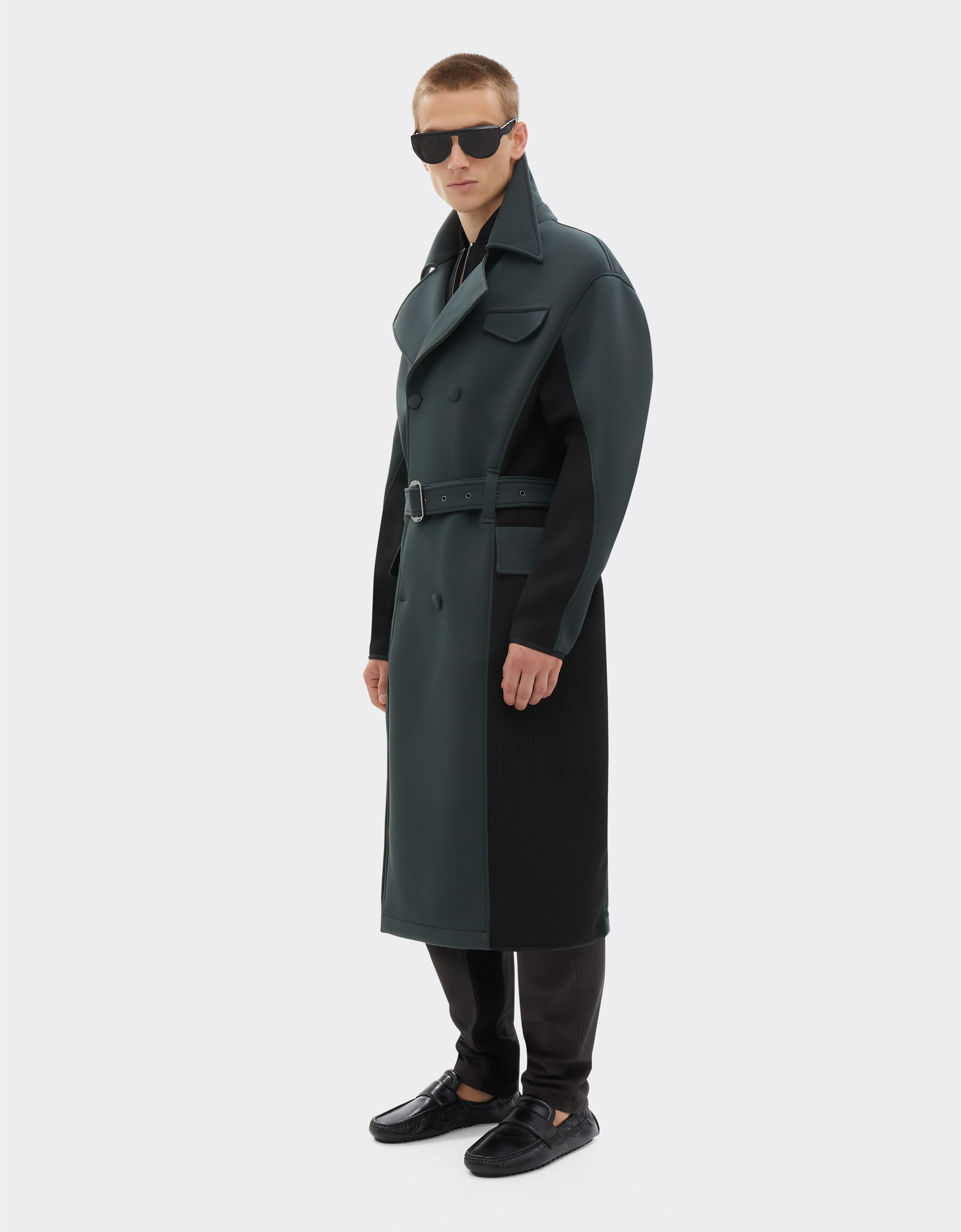 Trench coat in bonded wool with scuba effect in Army for Men Trench coat in bonded wool with scuba effect in Army for Men