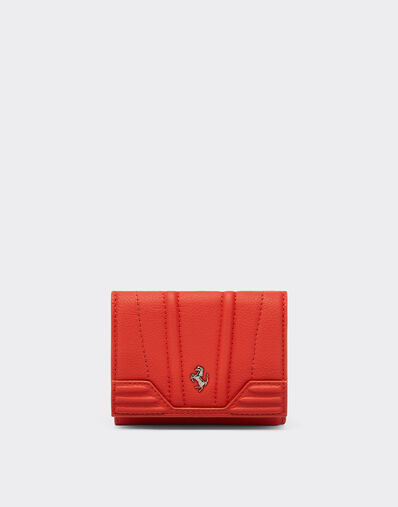 Ferrari Portafoglio tri-fold in pelle martellata Rosso Dino 20359f