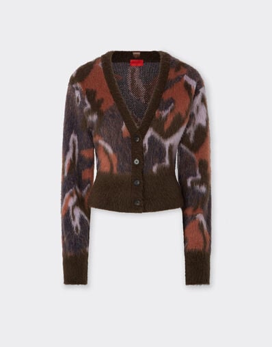 Ferrari Knit cardigan with Cavallino Ikat pattern Espresso 22530f