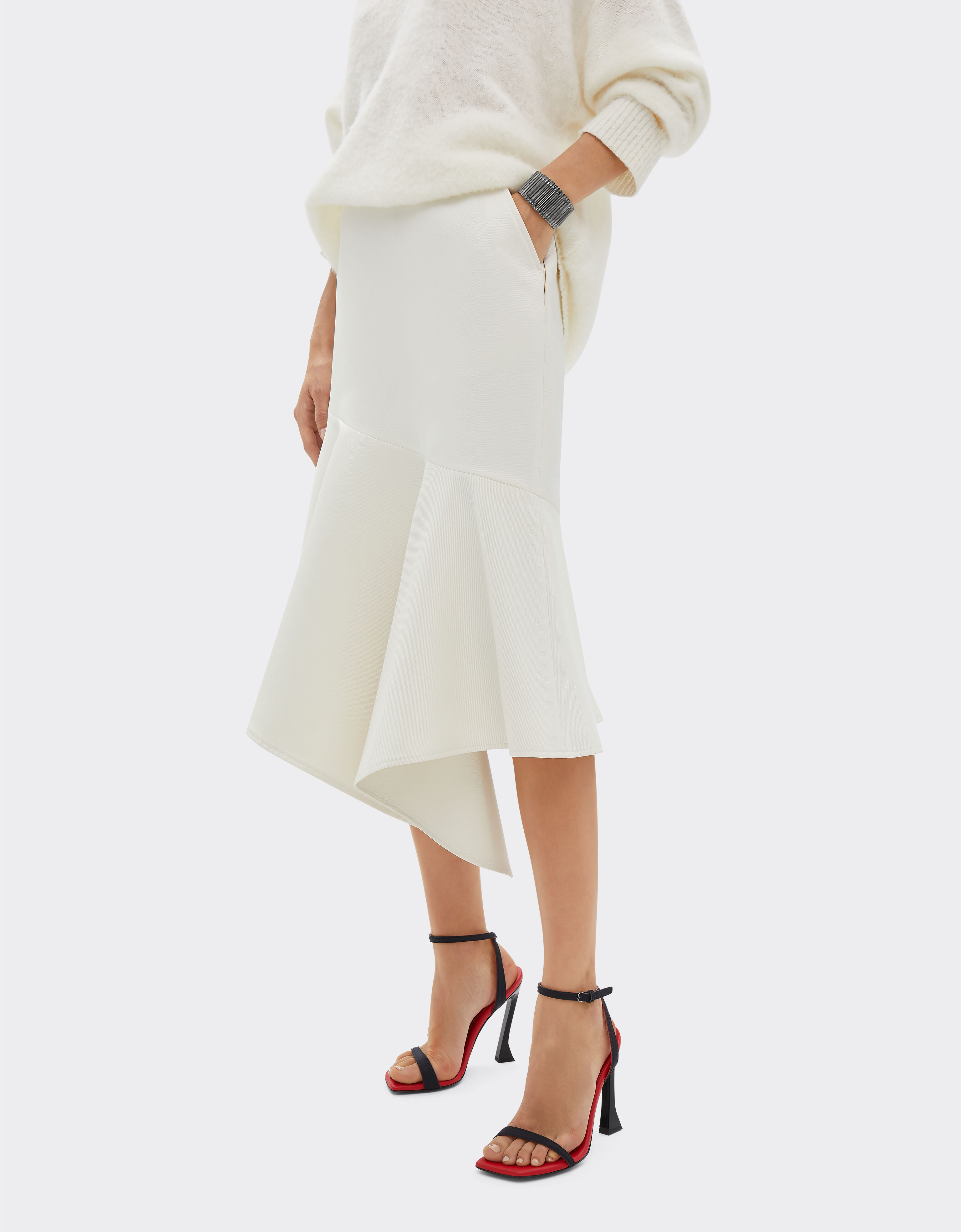 Ferrari Duchesse twill midi skirt with ruffles Ivory 20999f