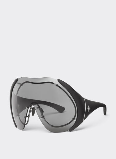 Ferrari Sunglasses in metal and black leather with dark grey shield Ingrid LA01Mf