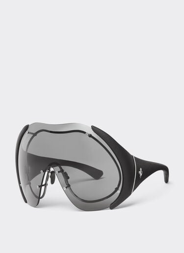 Sunglasses in metal and black leather with dark grey shield Ferrari Sunglasses in metal and black leather with dark grey shield Ingrid LA01Mf