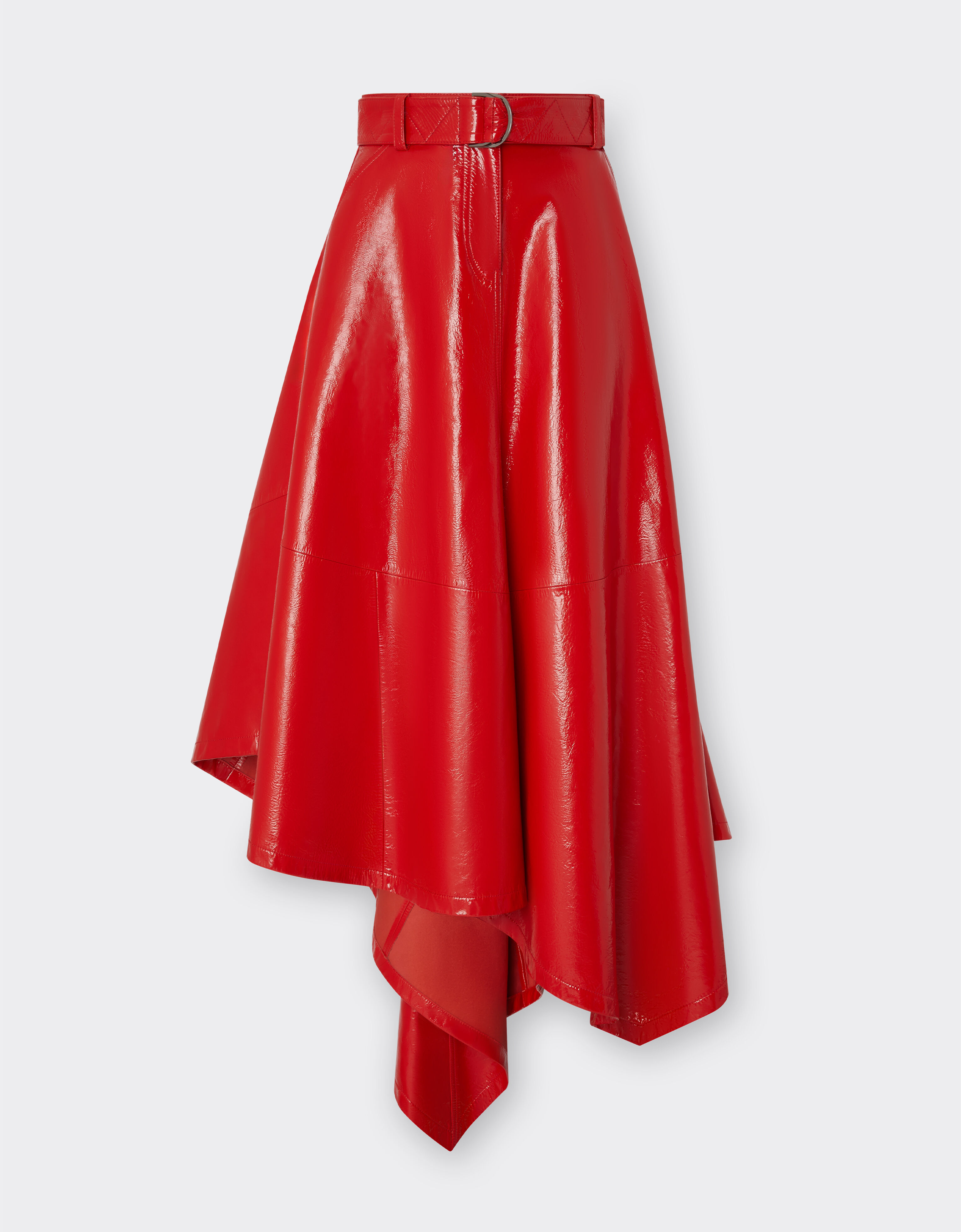 Asymmetric Flap Trim A-Line Midi Skirt in Red
