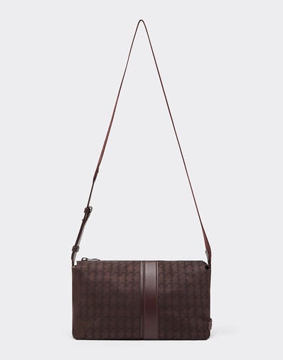 Ferrari Q-Cycle® jacquard crossbody bag with Cavallino pattern Mahogany 49139f