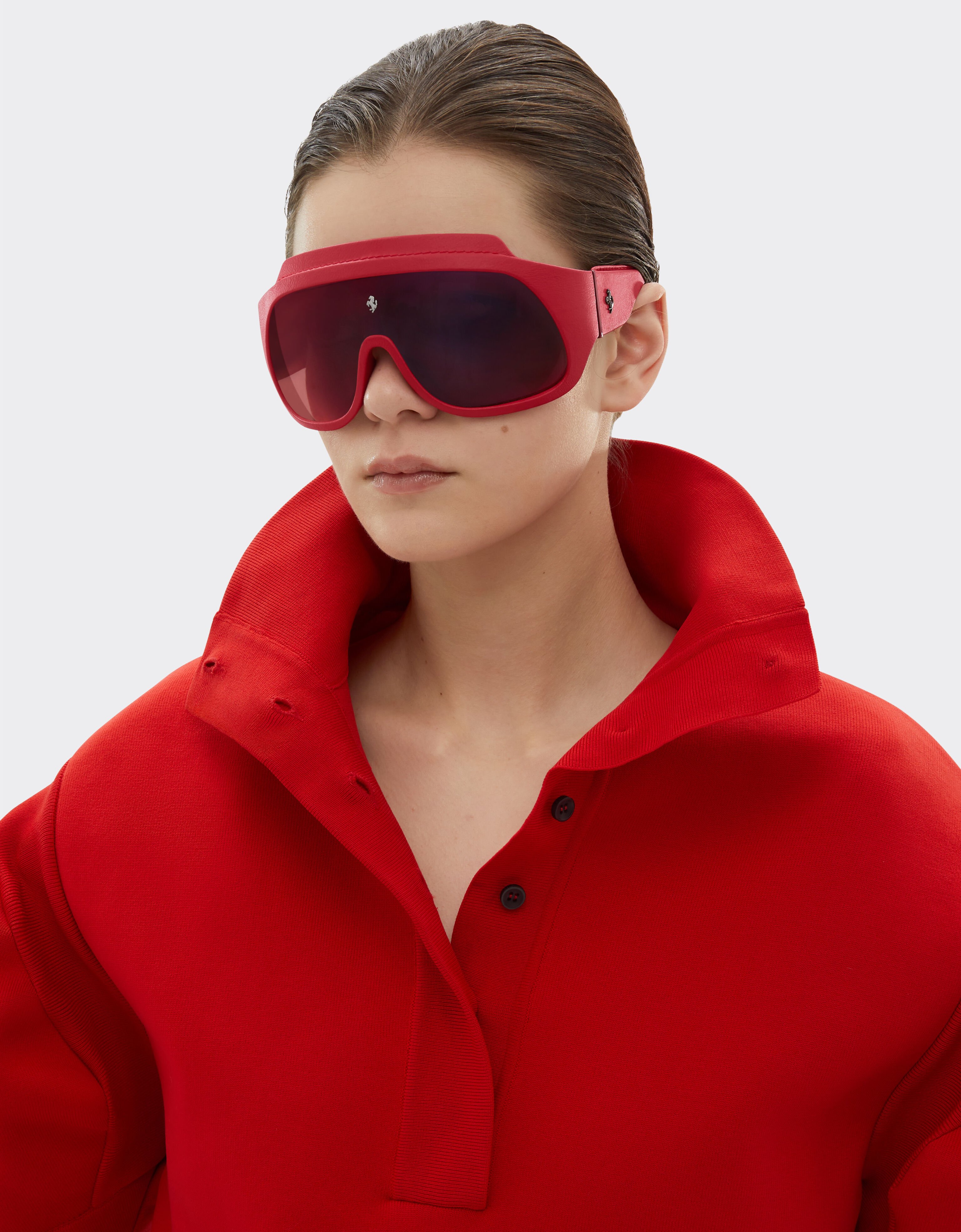 Ferrari Red Ferrari Limited Edition shield sunglasses in injected material and leather with red mirror lens Red F1580f