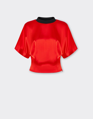 Ferrari T-shirt in stretch satin twill Rosso Dino 21636f