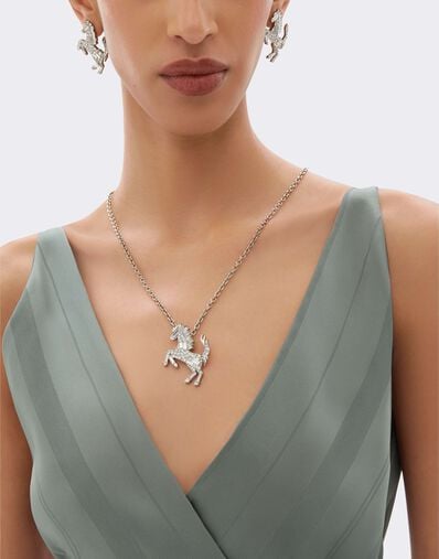 Prancing Horse Rhinestone Necklace Ferrari Prancing Horse Rhinestone Necklace Silver CGWNK0005JU00005f