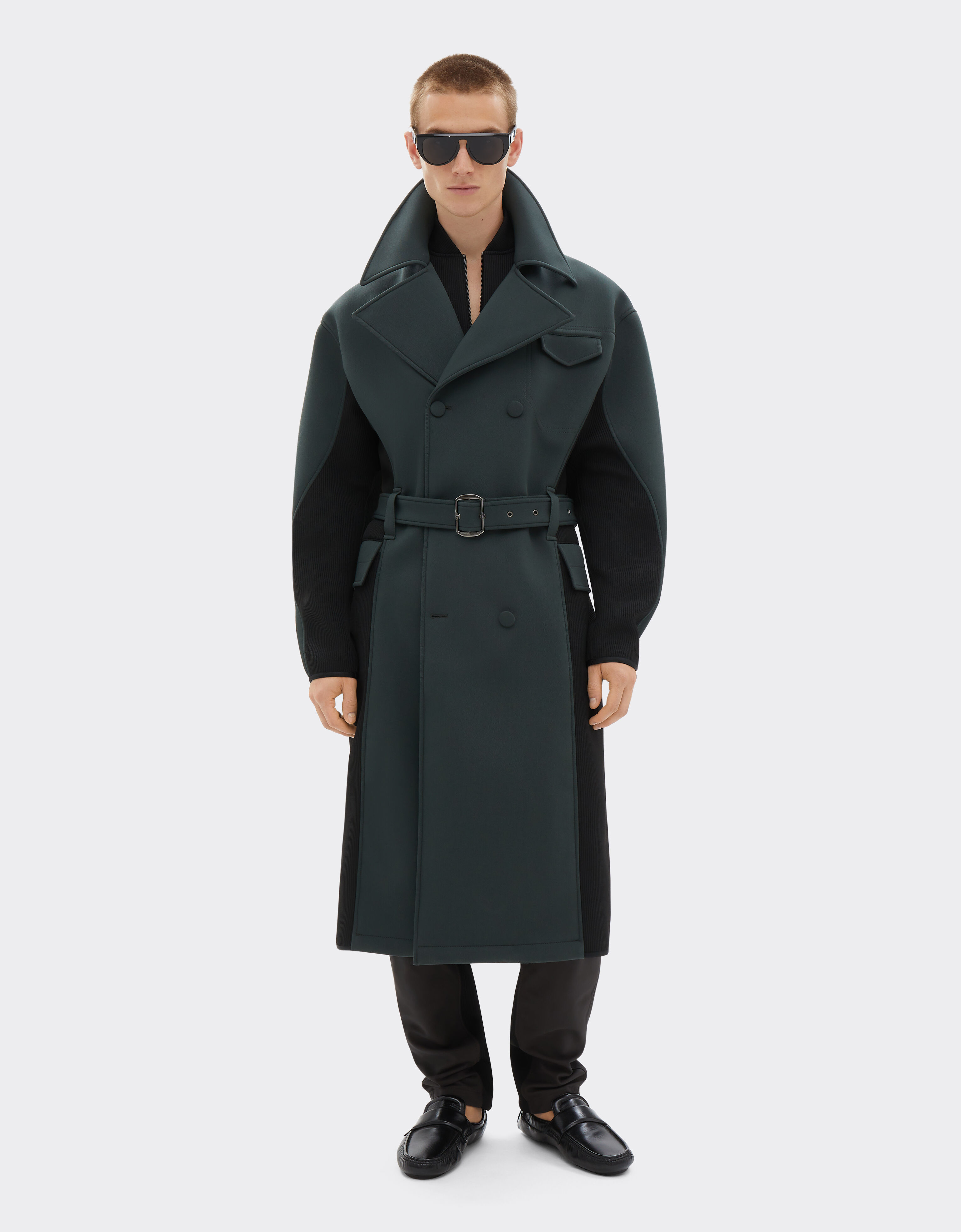 Ferrari Trenchcoat aus gebondeter Wolle mit Scuba-Effekt Militärgrün 20947f