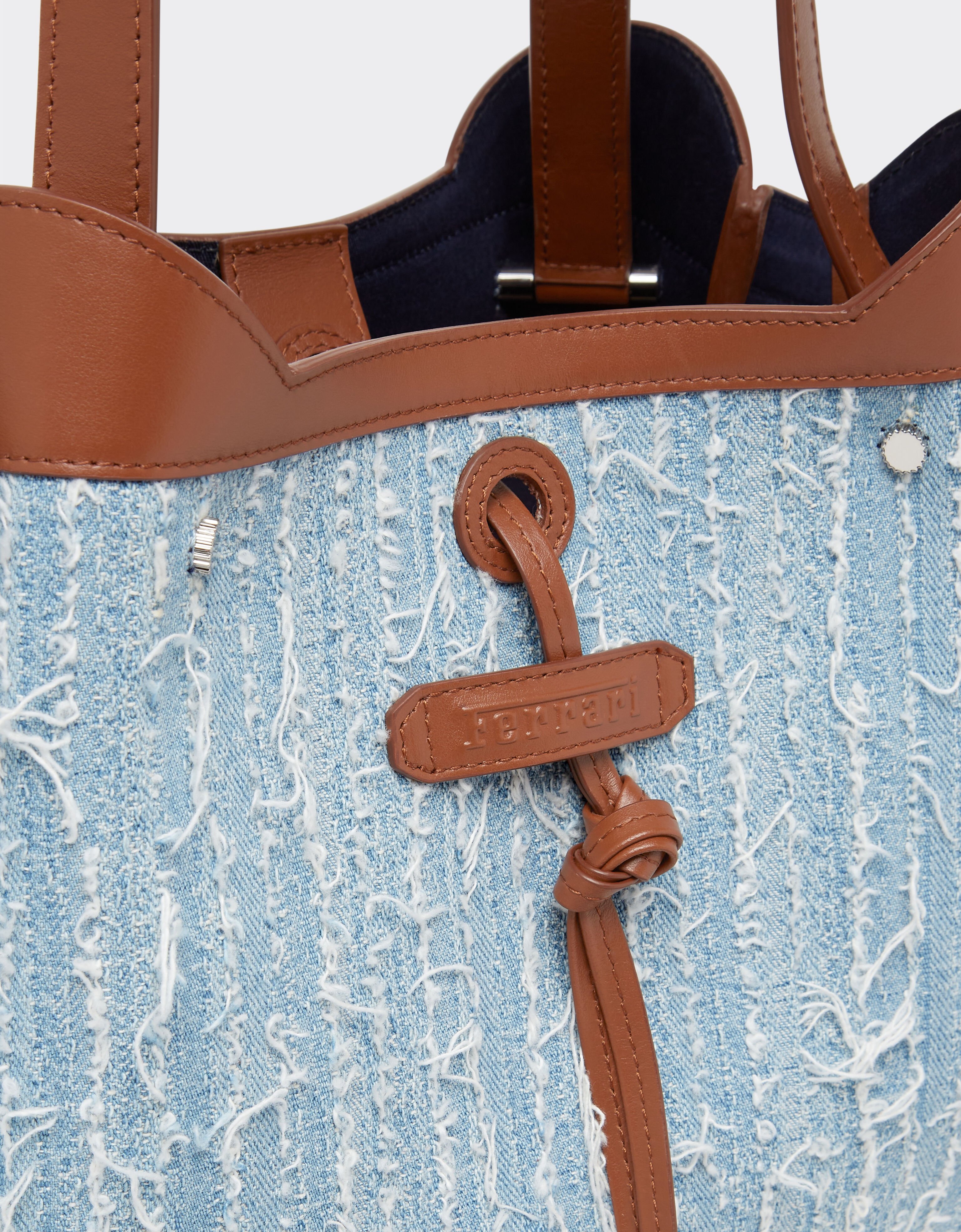 Ferrari Small tote bag in denim and leather Denim Blue 22425f