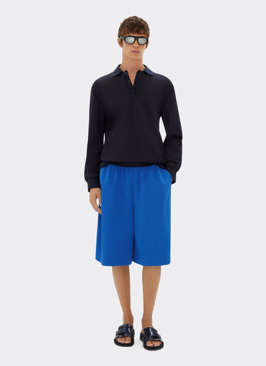 Ferrari Long-sleeved polo shirt in Milano-rib jersey Navy 21802f