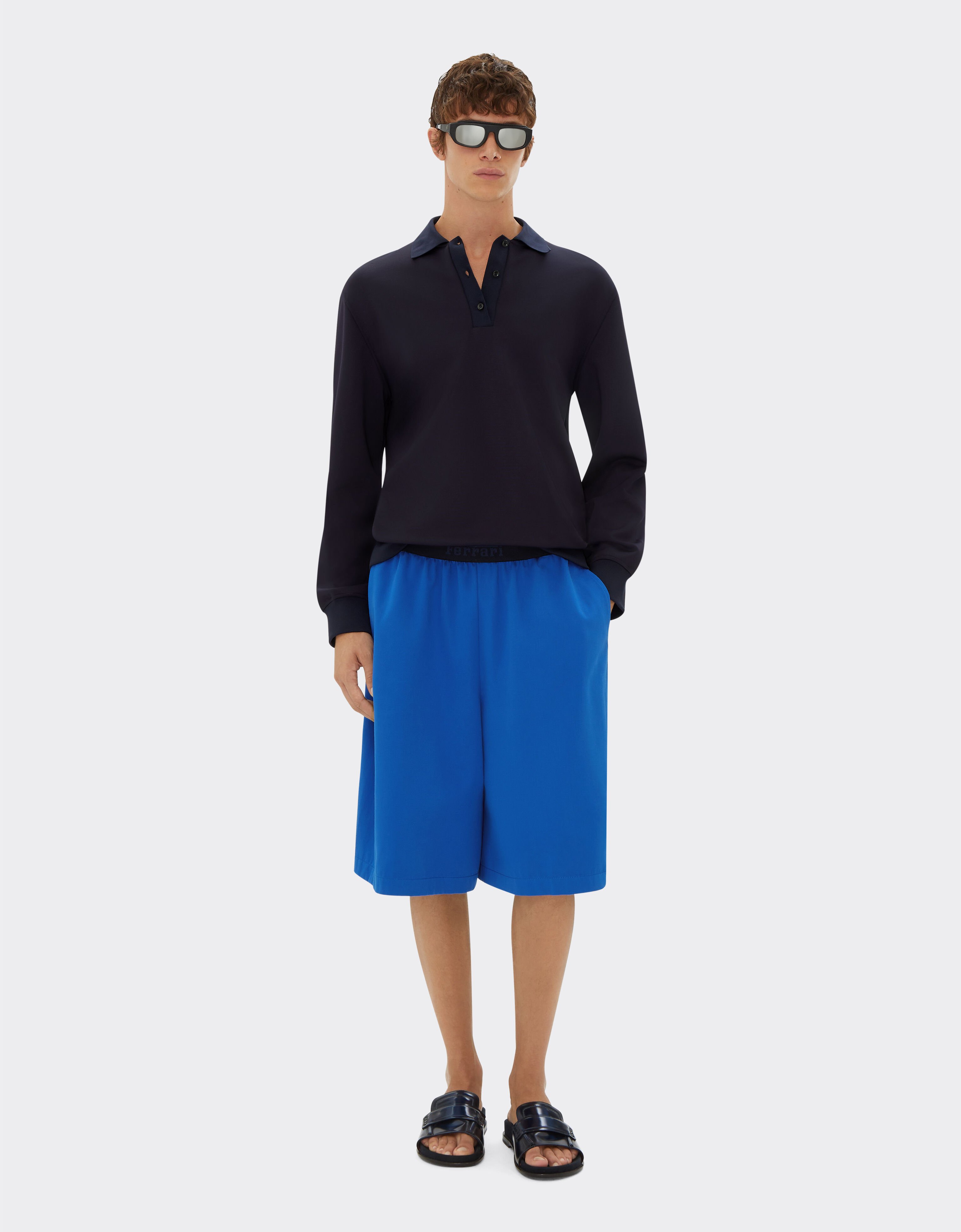 Ferrari Long-sleeved polo shirt in Milano-rib jersey Navy 21802f