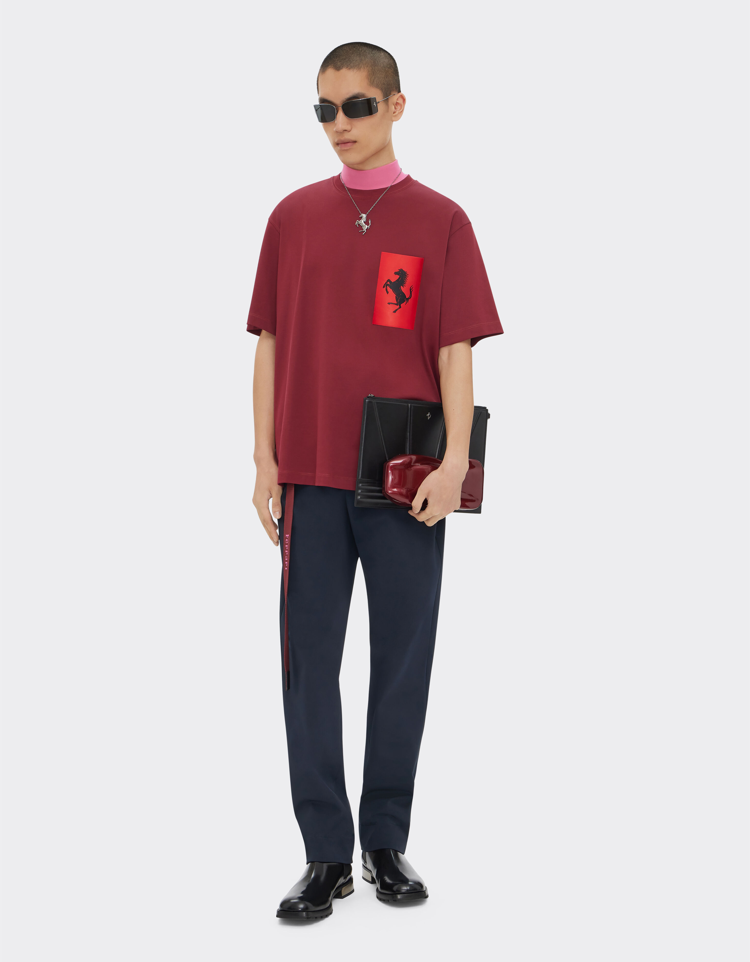 Ferrari 跃马口袋棉质 T 恤 酒红色 47824f
