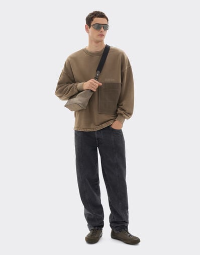 Ferrari Sweat-shirt en coton avec poche poitrine Verde Cachi 50133f