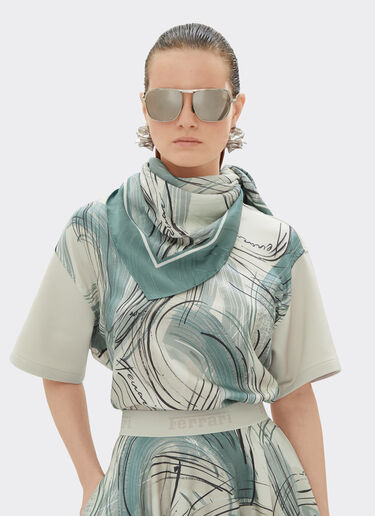 Ferrari Jacquard silk foulard with brushed print Ecru 21930f