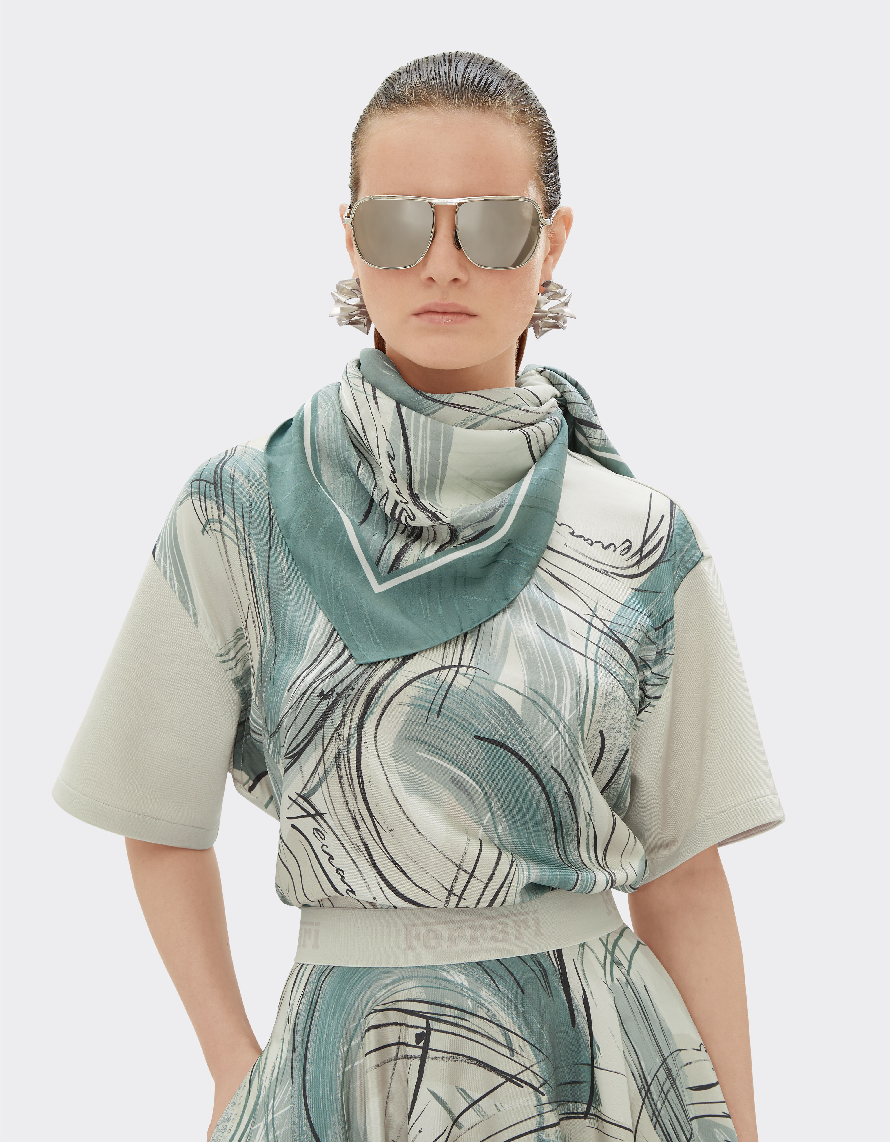 Ferrari Jacquard silk foulard with brushed print Ecru 21930f