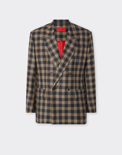 Ferrari Double-breasted blazer in tartan wool Melange gray 22596f