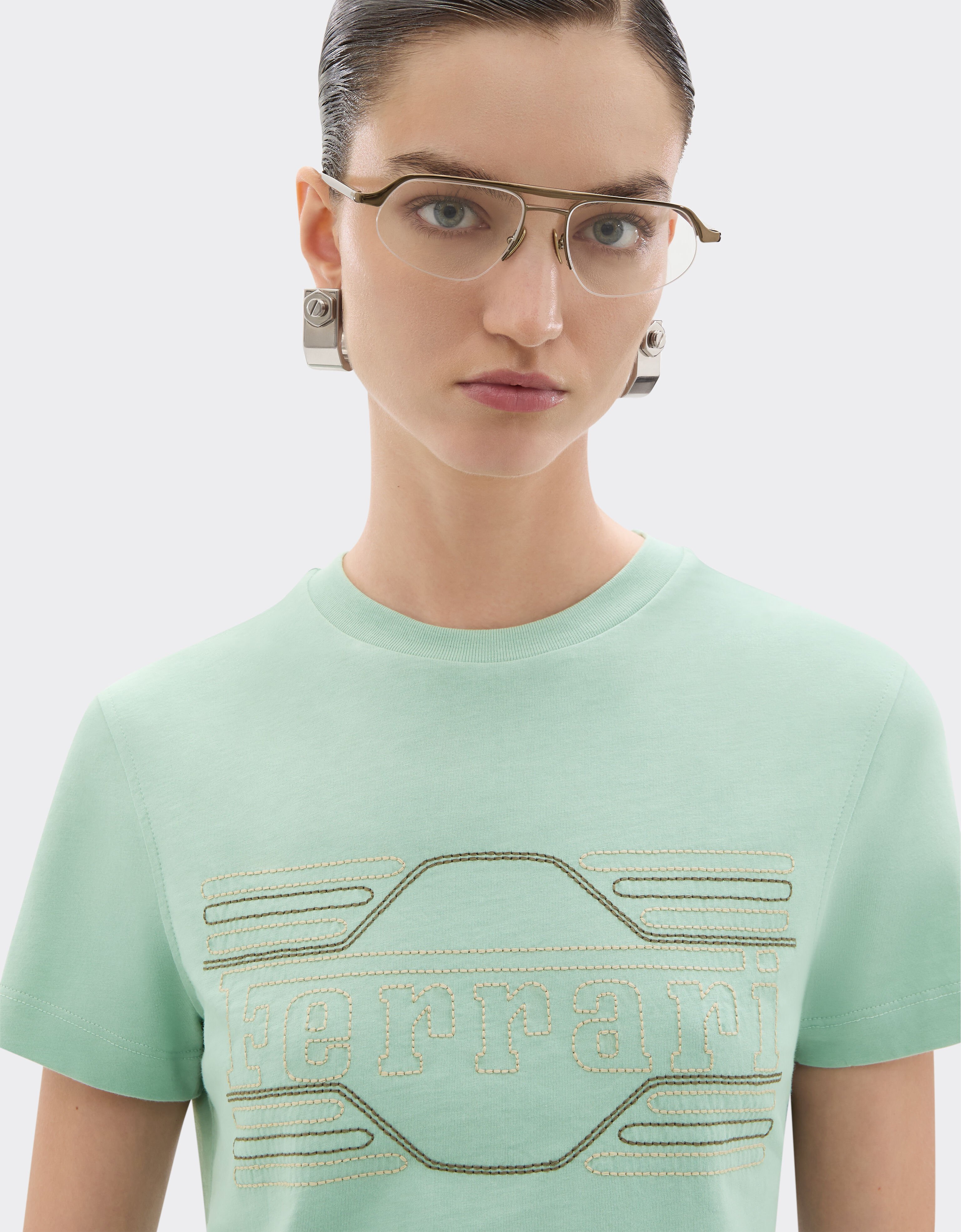 Ferrari T-shirt en coton avec broderie Granite Green 50842f