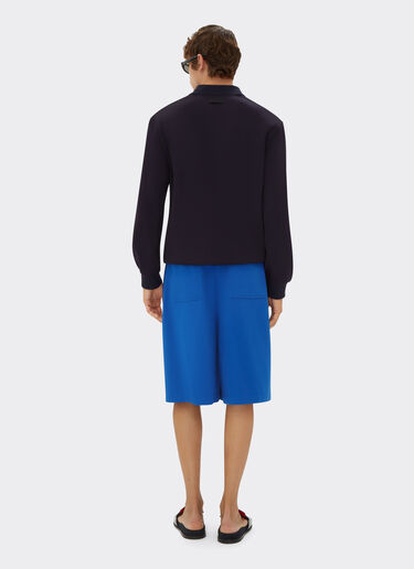 Ferrari Long-sleeved polo shirt in Milano-rib jersey Navy 21802f