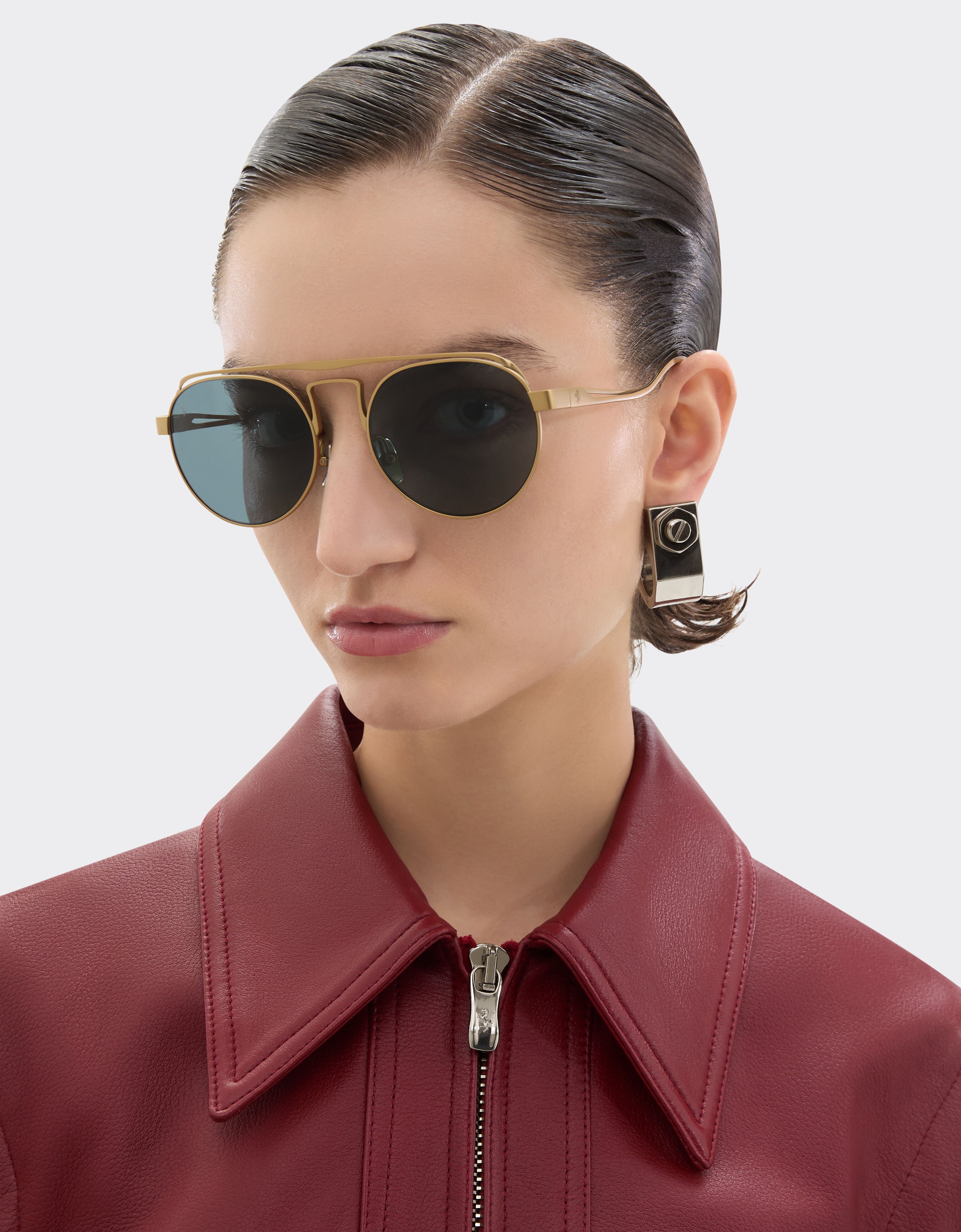 Ferrari Ferrari sunglasses in matte gold titanium with blue lenses Gold LA0EOf