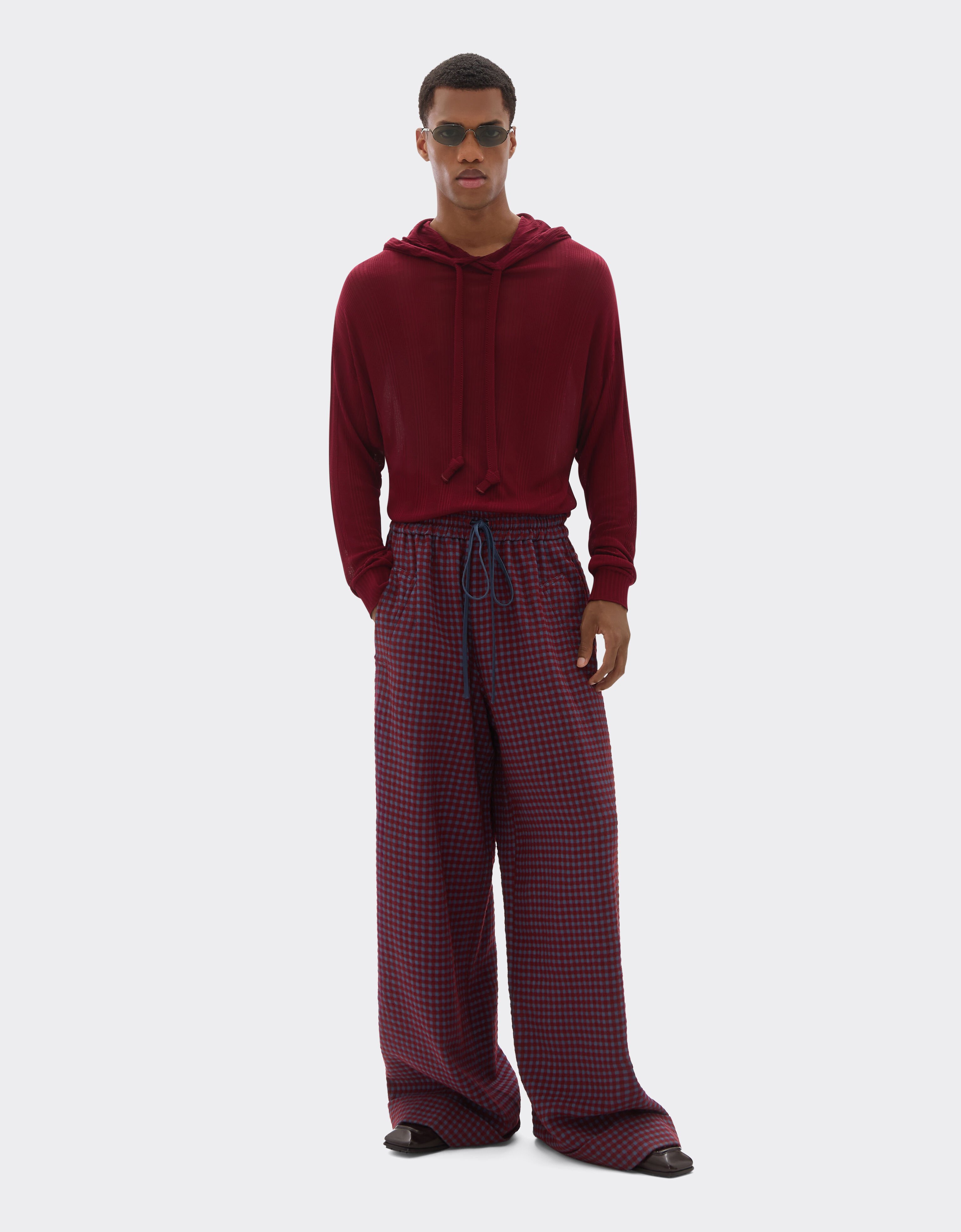 Ferrari Wool and viscose pants with Vichy pattern Cherry 22639f