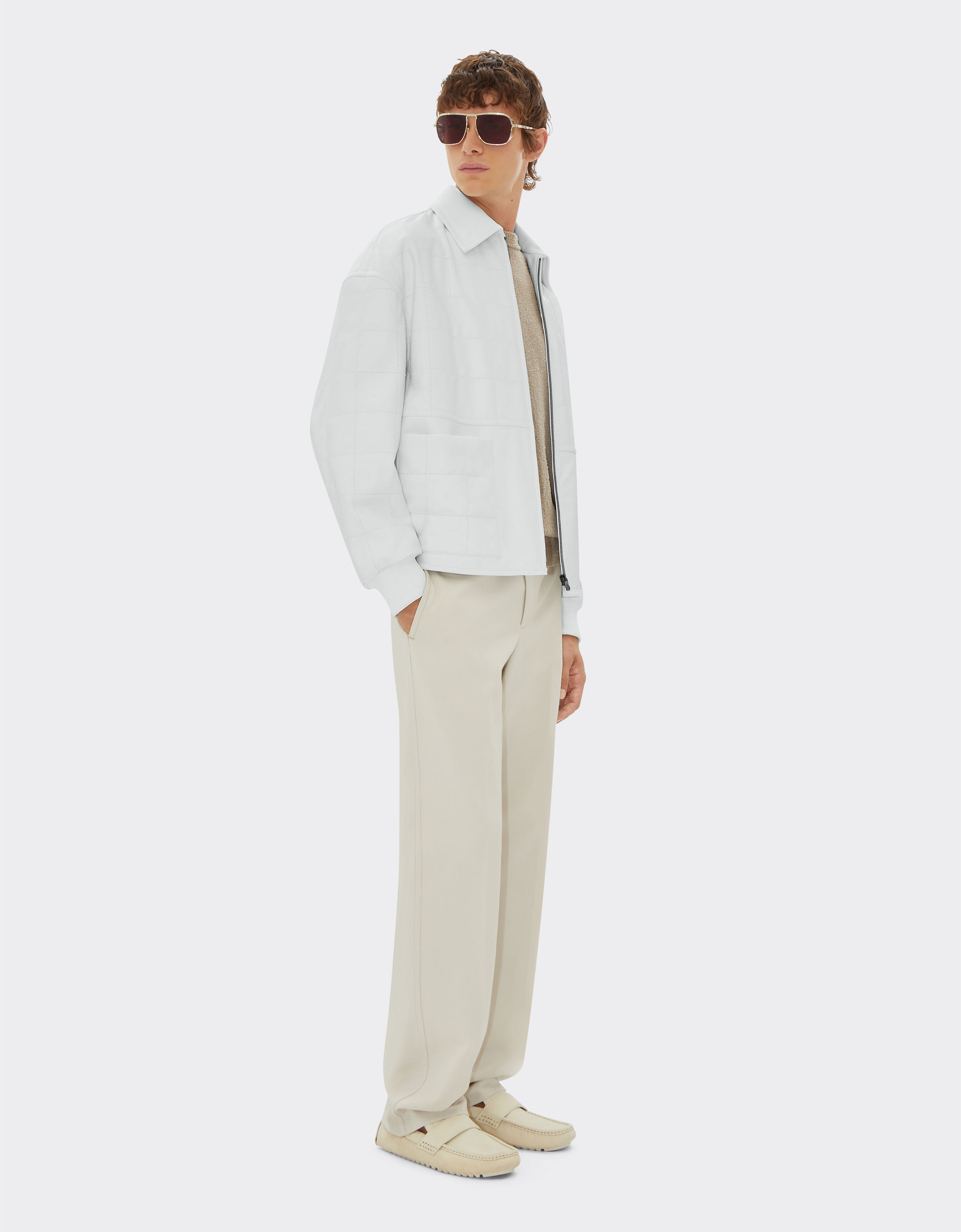 Ferrari Bomber in liquid leather Bianco Ottico 21774f