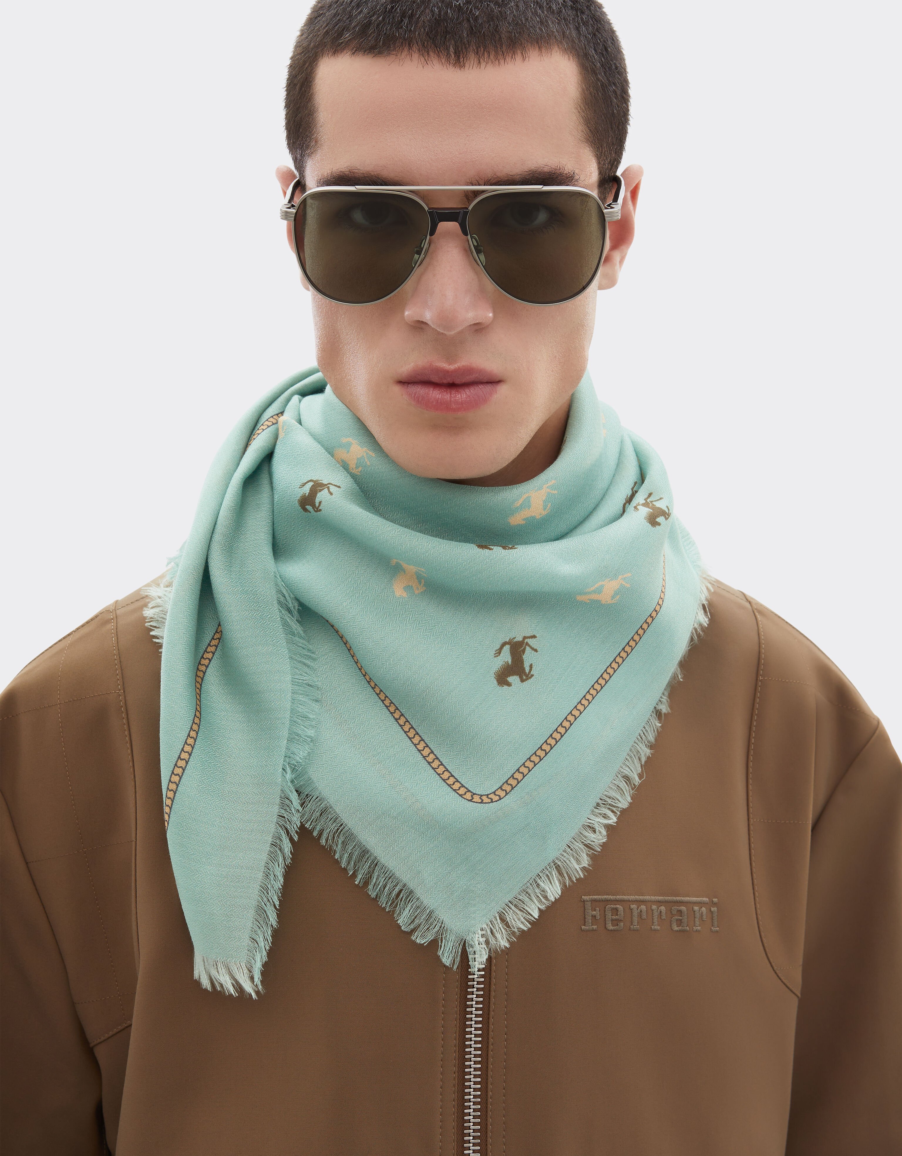 Ferrari Cotton and silk twill scarf Granite Green 50361f