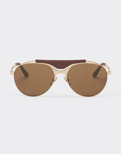 Ferrari Ferrari sunglasses in gold-tone metal and leather with polarised brown lenses Satin Gold LA02Ef