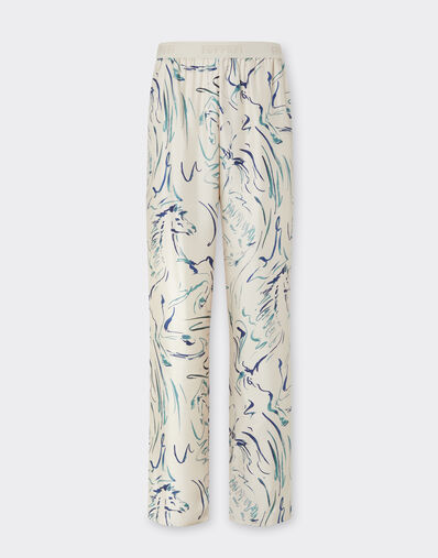 Ferrari Pantalón de seda con estampado Cavallino Ecru 21898f
