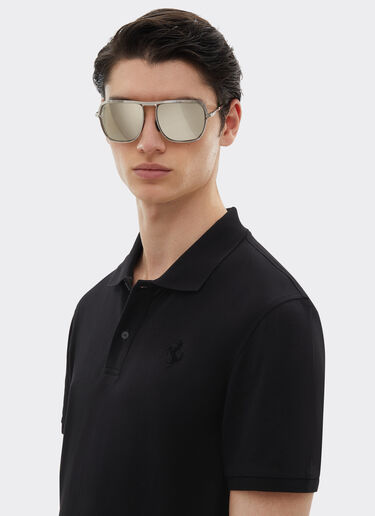 Ferrari Organic cotton piqué polo shirt with Prancing Horse Black 47822f
