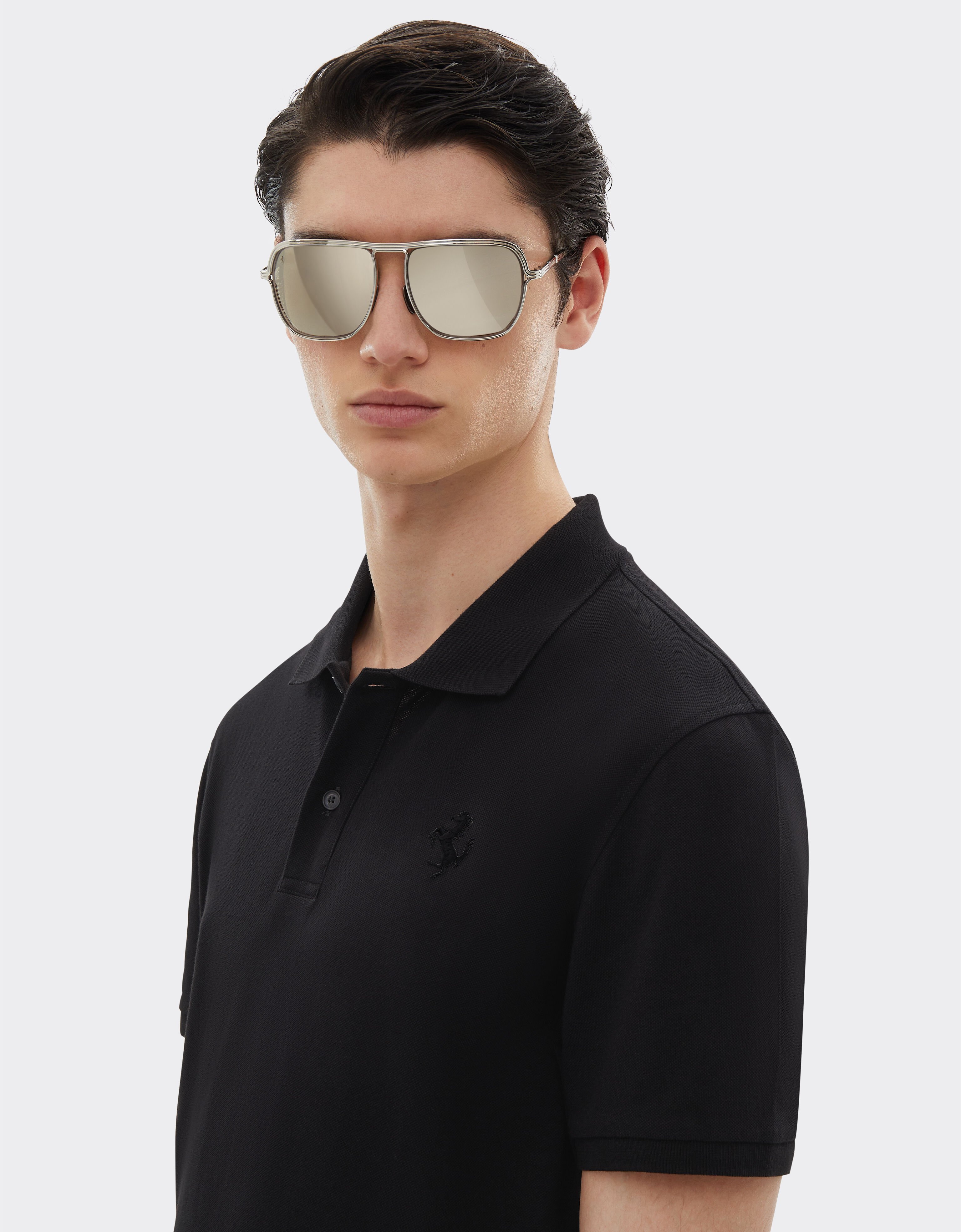 Ferrari Organic cotton piqué polo shirt with Prancing Horse Black 47822f