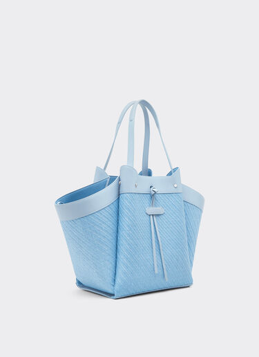 Ferrari Tote bag Ferrari grande in rafia e pelle Blu Acciaio 49110f