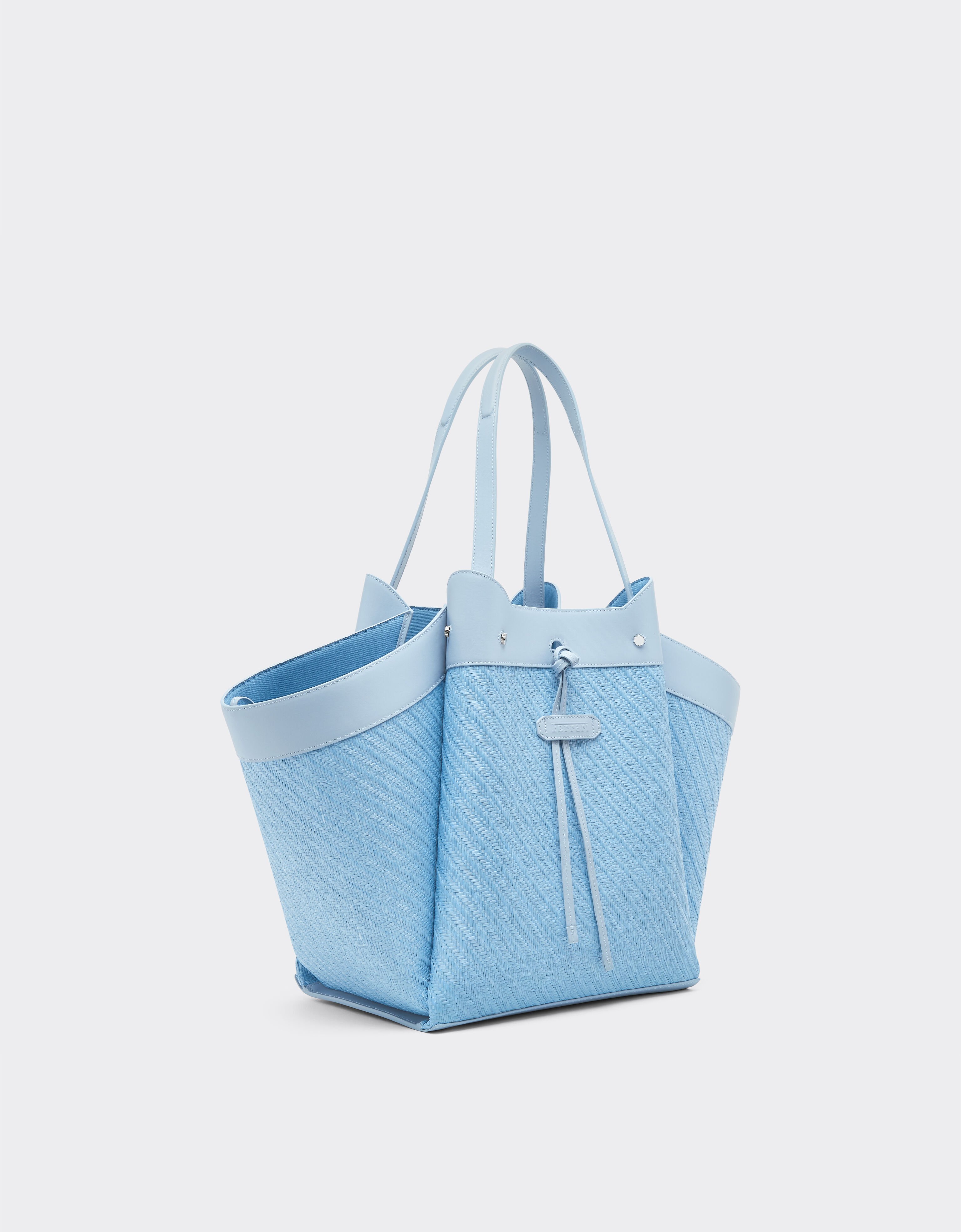 Ferrari Tote bag Ferrari grande in rafia e pelle Blu Acciaio 49110f