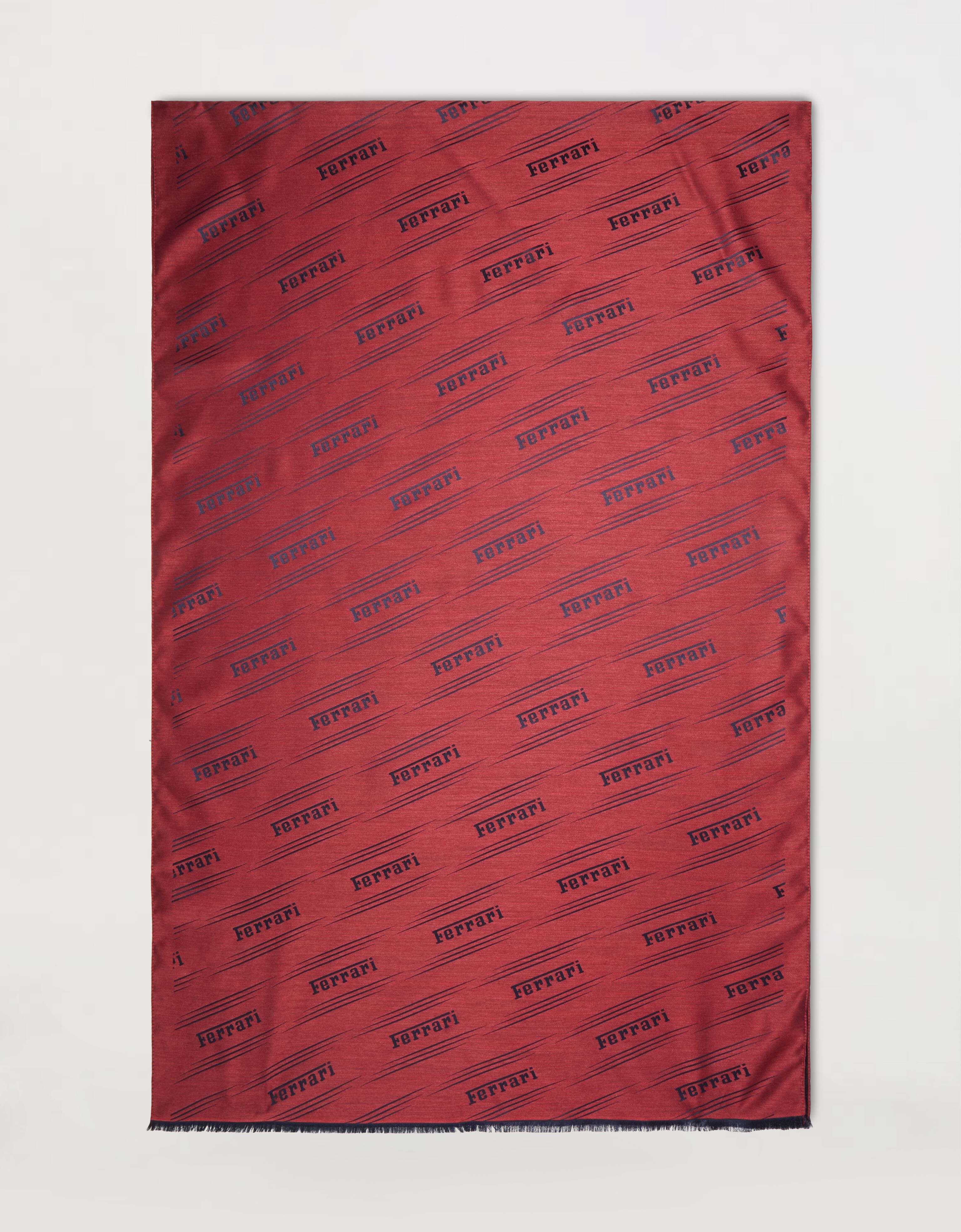 Ferrari 法拉利图案真丝和羊绒围巾 酒红色 47073f
