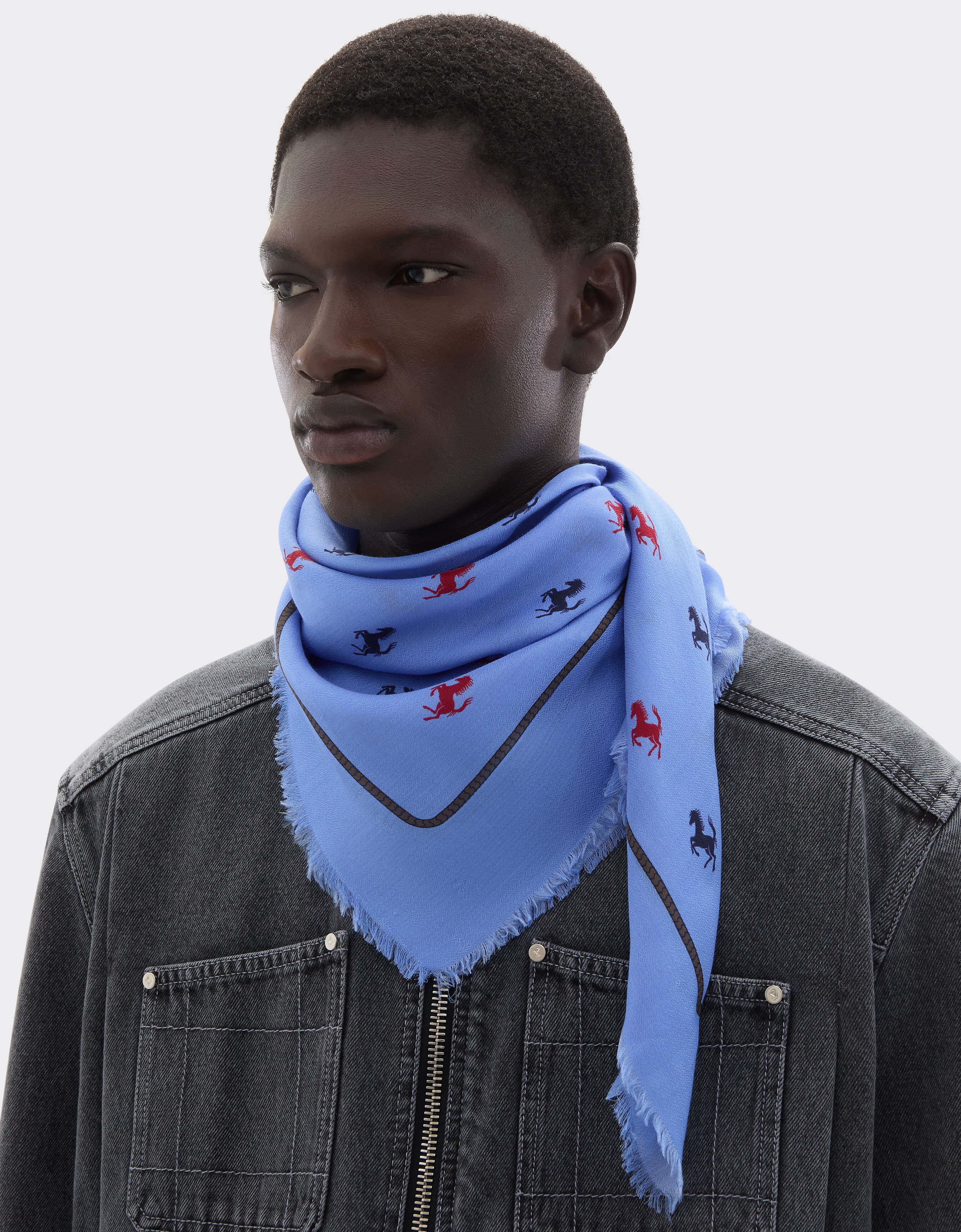 Ferrari Cotton and silk twill scarf Oxford Blue 50361f