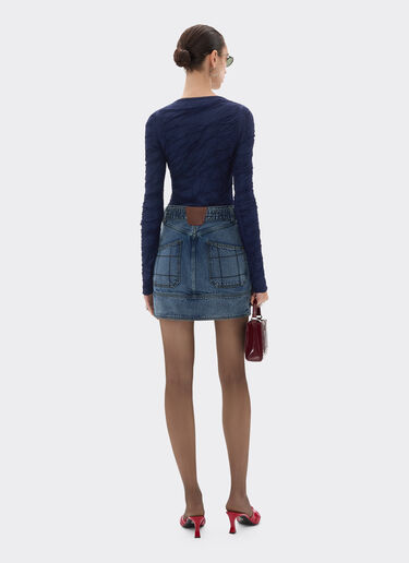 Ferrari Pull slim en laine et coton Bleu marine 21034f