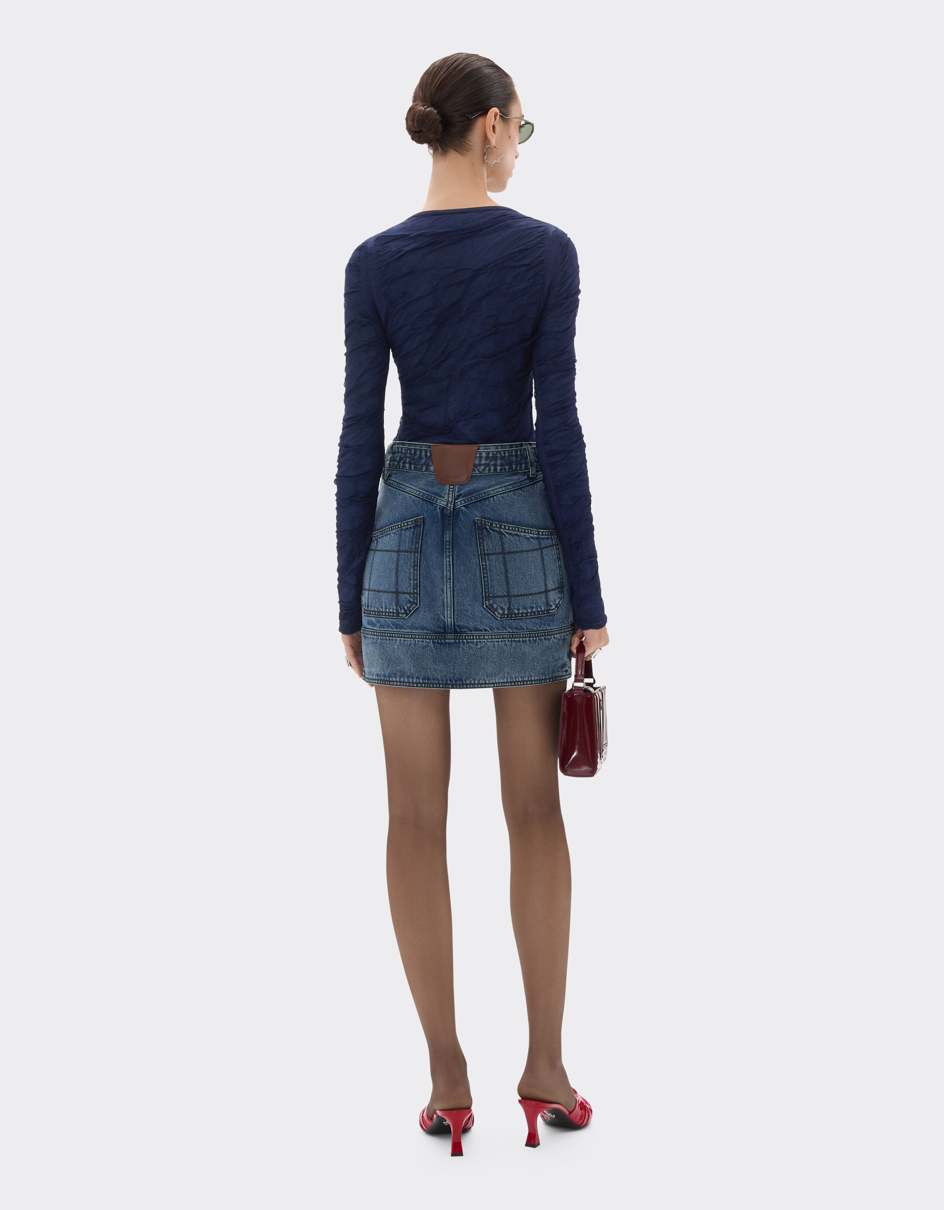 Ferrari Pull slim en laine et coton Bleu marine 21034f