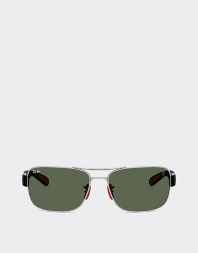 Ferrari Ray-Ban for Scuderia Ferrari RB3763M in silver-tone metal and black plastic with dark green lenses Black LA01Kf