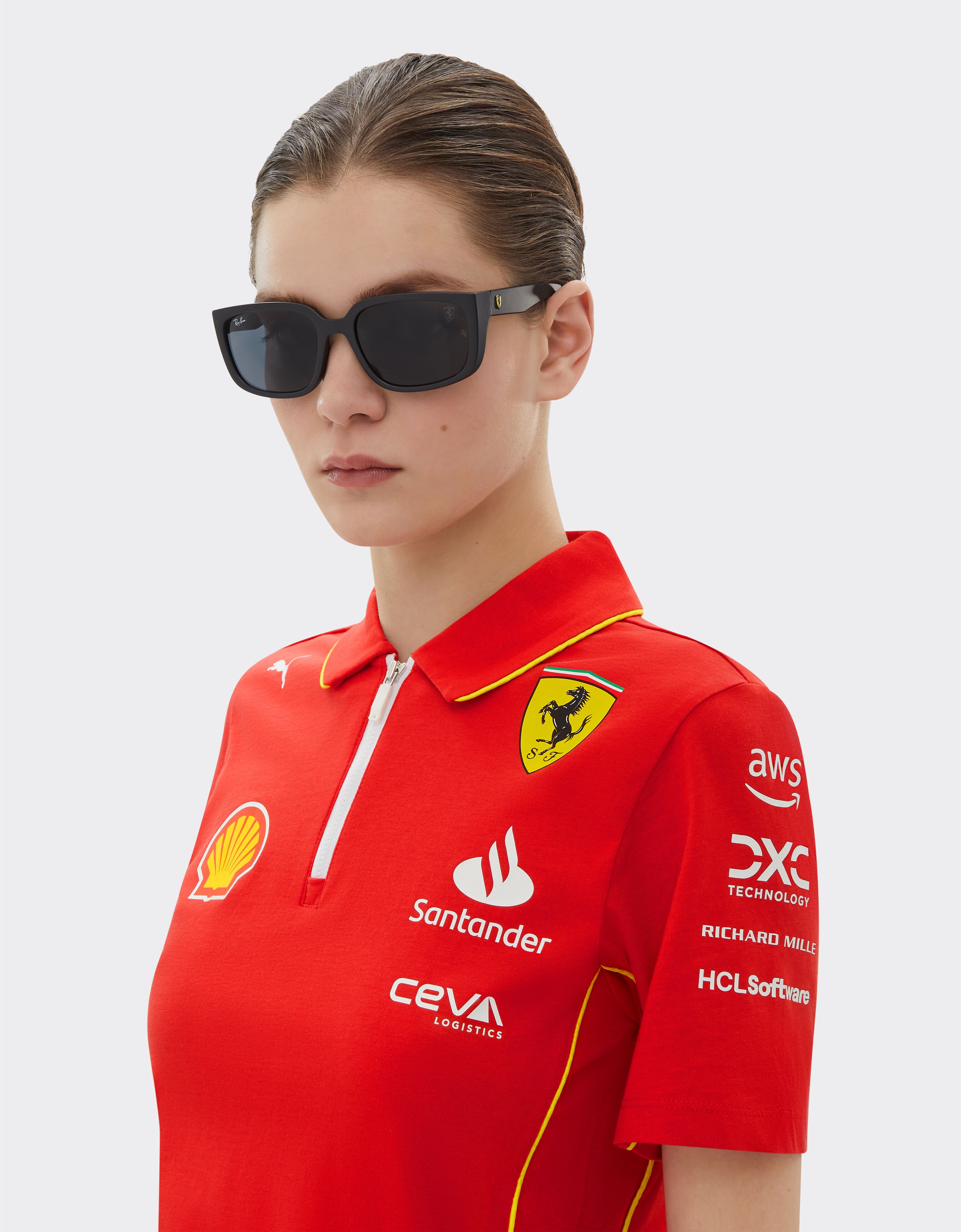 Ferrari Ray-Ban für Scuderia Ferrari RB4443M in schwarzem PEEK mit dunkelgrauen Gläsern Mattschwarz F1519f