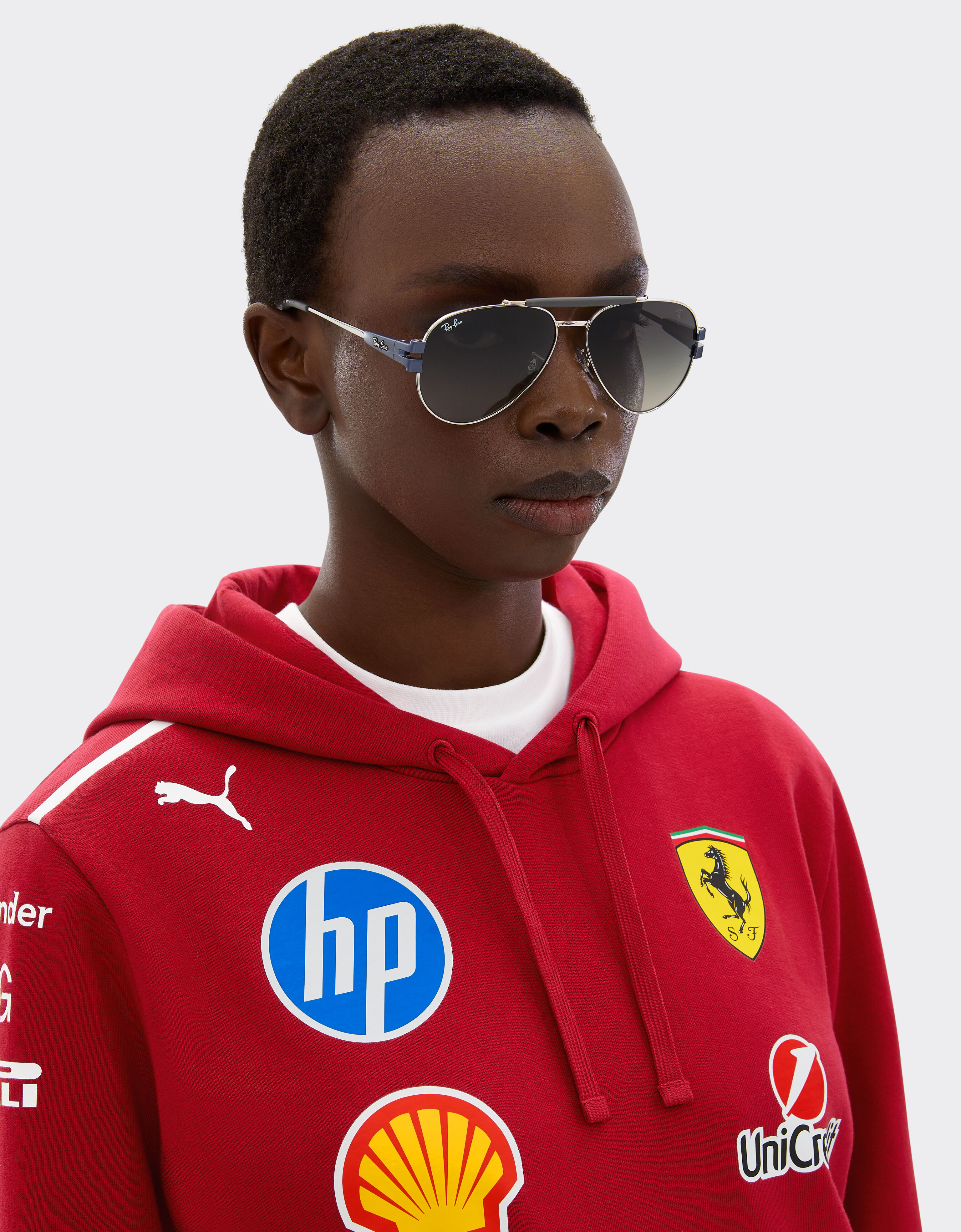 Ferrari Ray-Ban for Scuderia Ferrari RB3762M in silver-tone and matt light blue metal with gradient grey lenses Silver LA019f