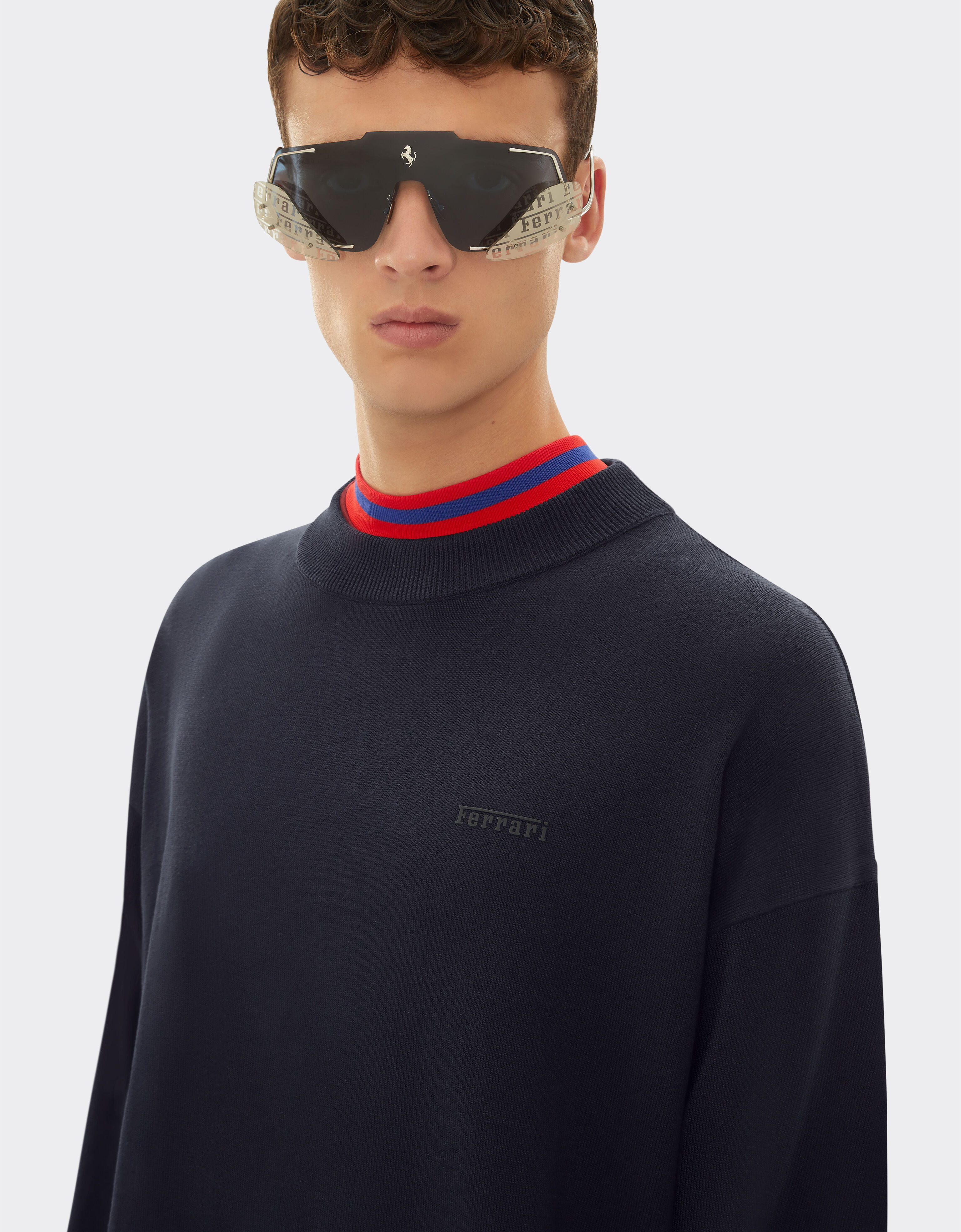Ferrari Cotton and silk sweatshirt with Ferrari logo Navy 48378f