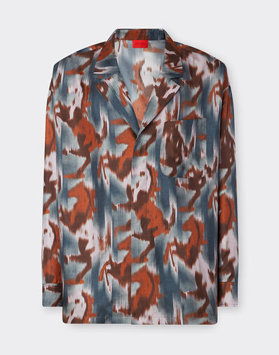 Ferrari Chemise en soie à imprimé poney Ikat Bleu paon 22618f